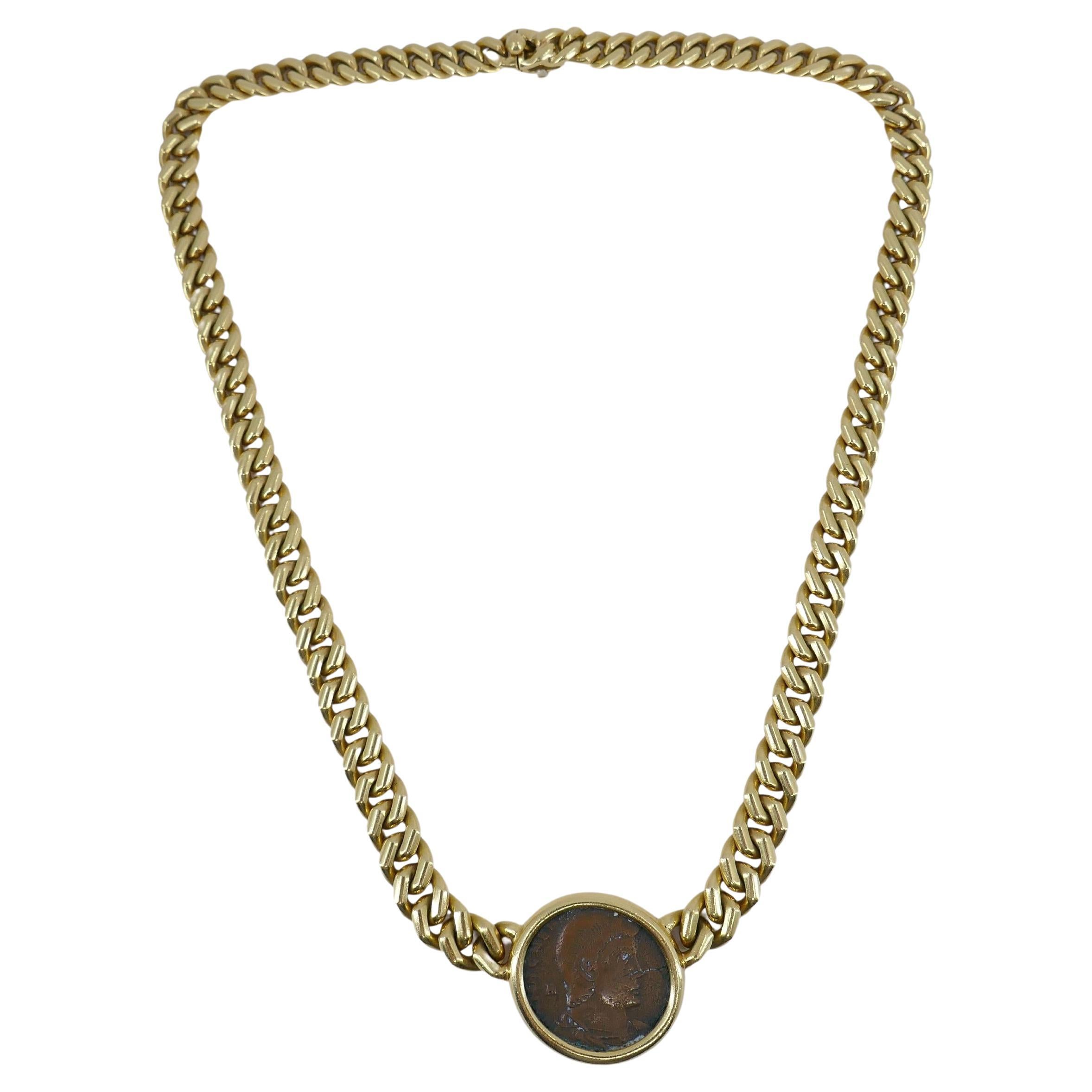 Bulgari Monete Gold Necklace Ancient Roman Coin  For Sale