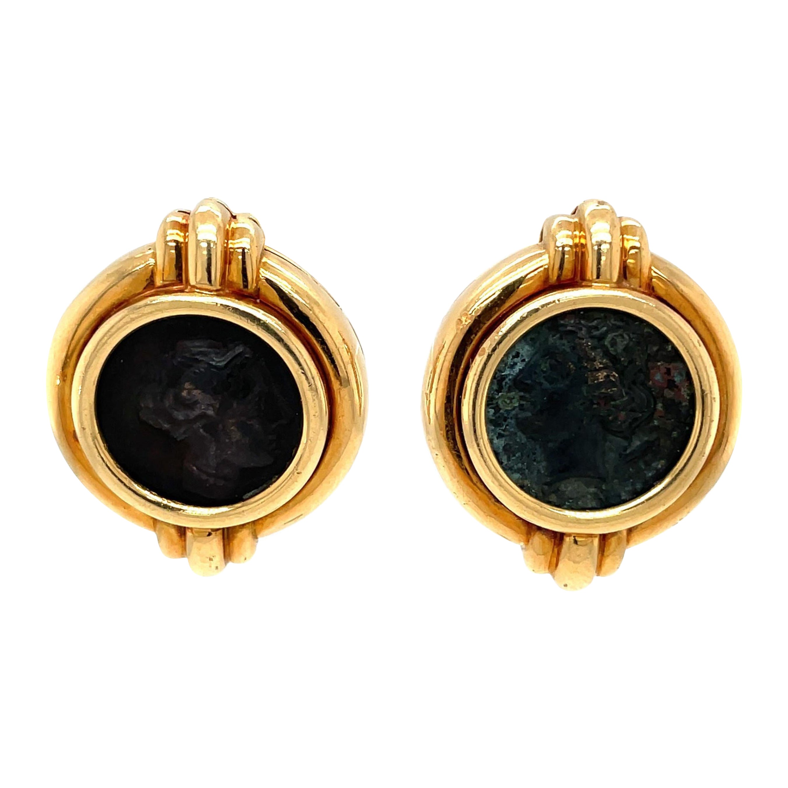 Bulgari Monete Gold Rare Ancient Coin Earrings