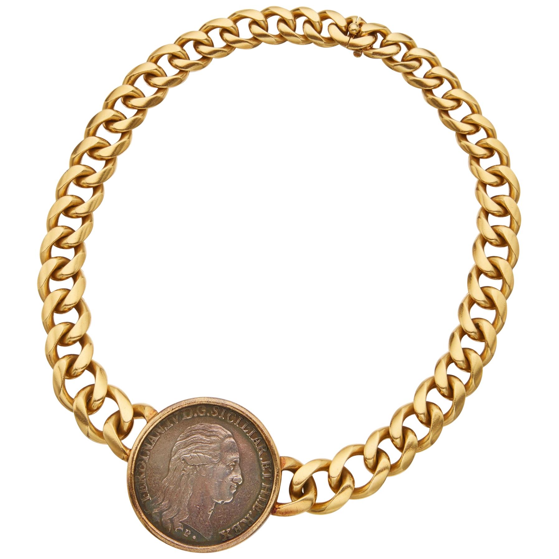 Bulgari Monete Large Antique Coin Necklace For Sale