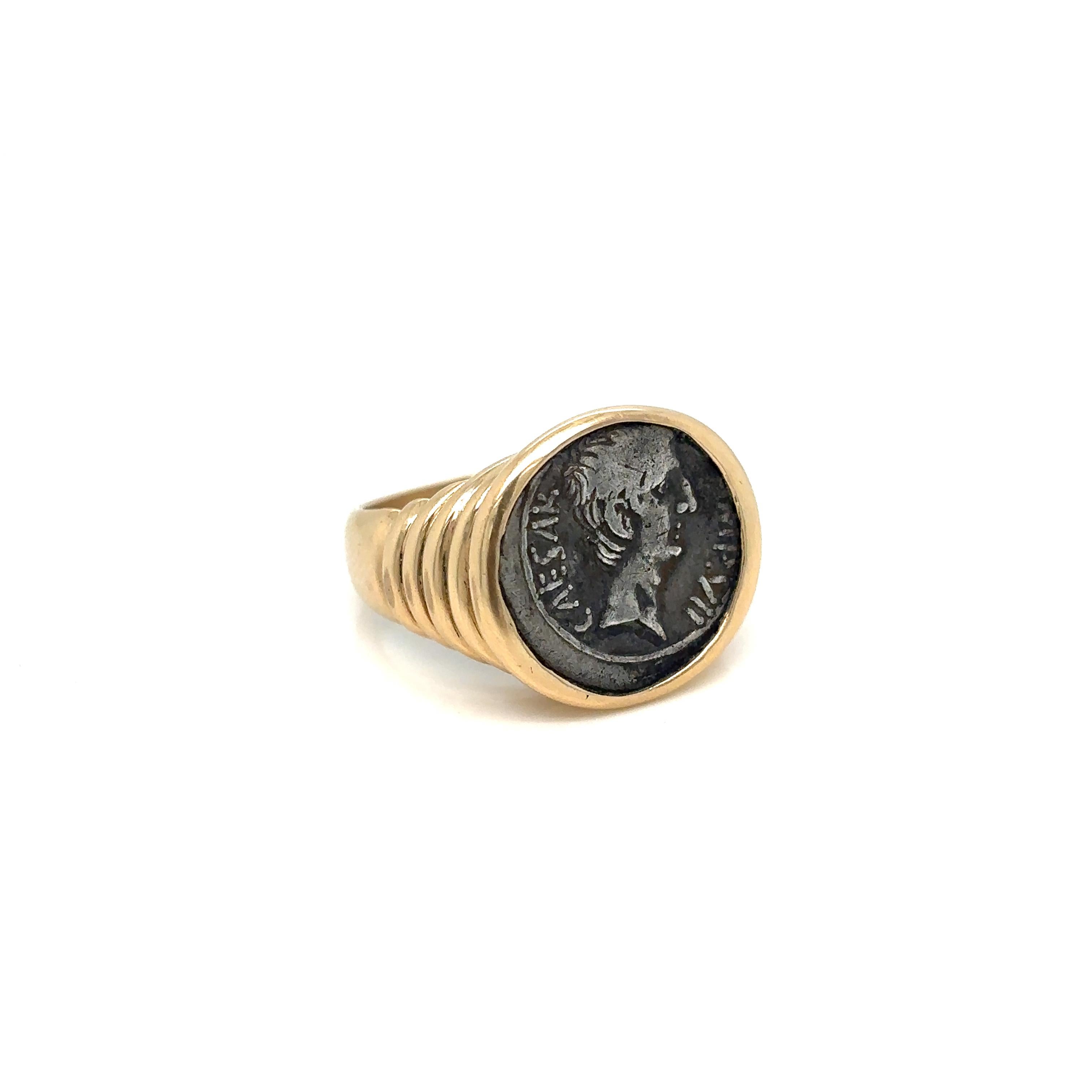 Bulgari Monete Roman Imperatorial Silver Coin Gold Ring In Excellent Condition For Sale In Napoli, Italy