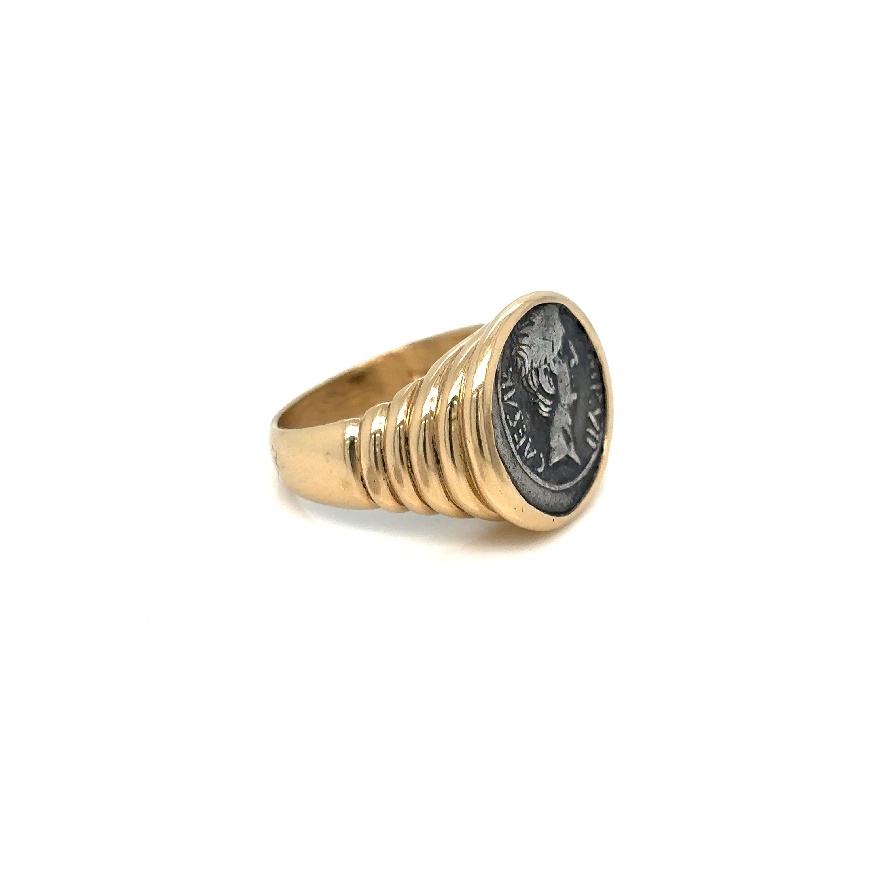 Women's or Men's Bulgari Monete Roman Imperatorial Silver Coin Gold Ring For Sale