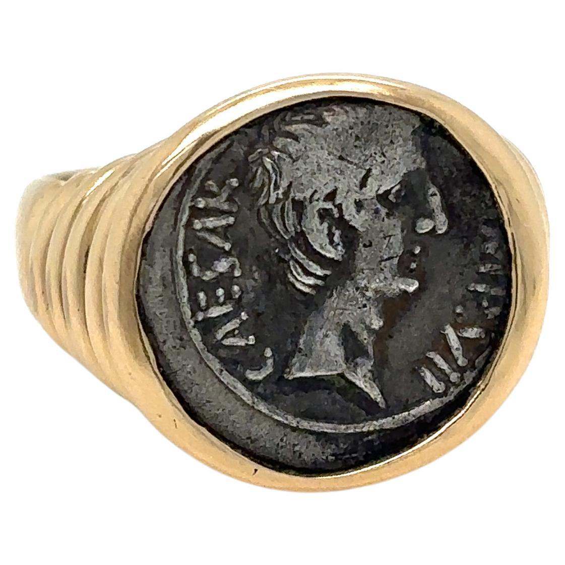 Bulgari Monete Roman Imperatorial Silver Coin Gold Ring For Sale
