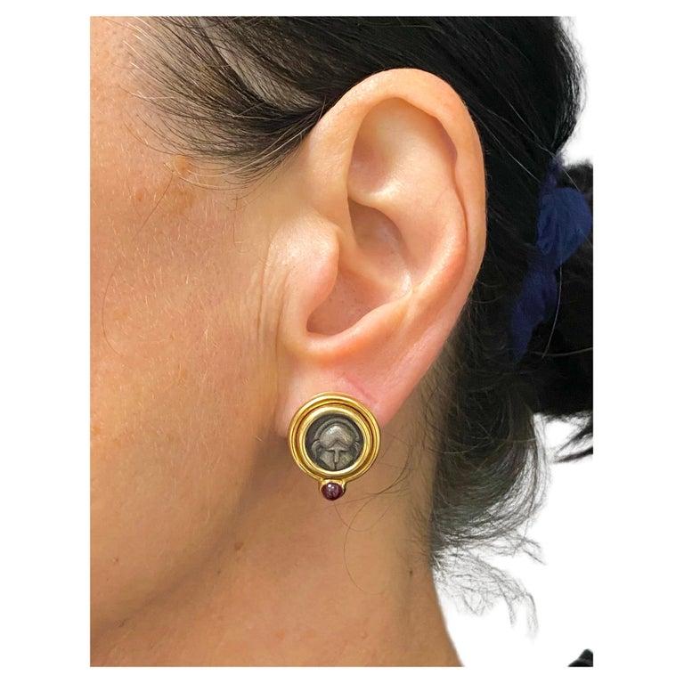 Bulgari Monete Ruby Gold Rare Ancient Silver Coin Earrings 5