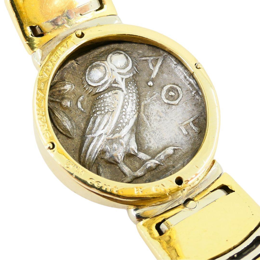 Bulgari Monete Silver Ancient Coin 18k Two Tone Gold Cuff Bracelet 6
