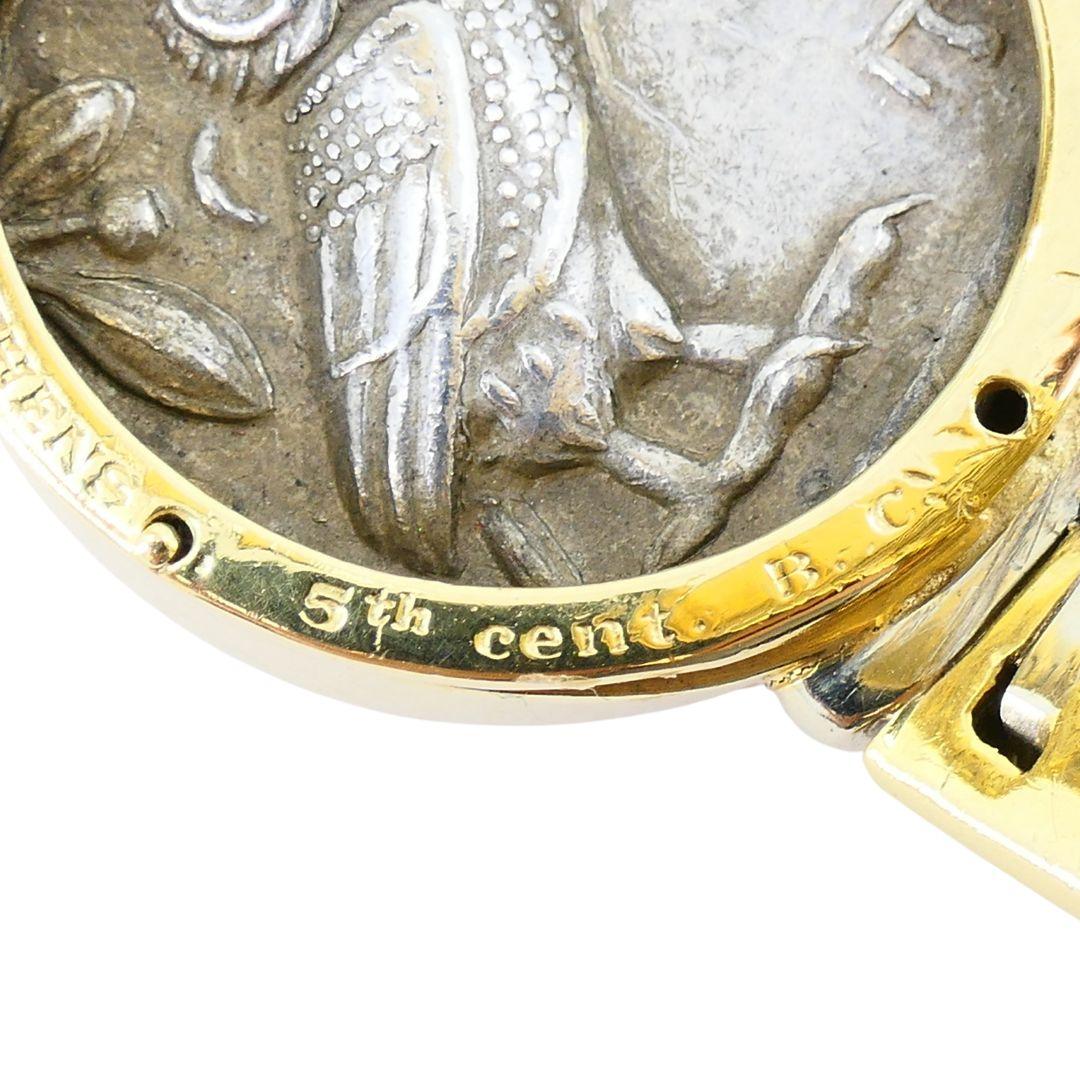 Bulgari Monete Silver Ancient Coin 18k Two Tone Gold Cuff Bracelet 7
