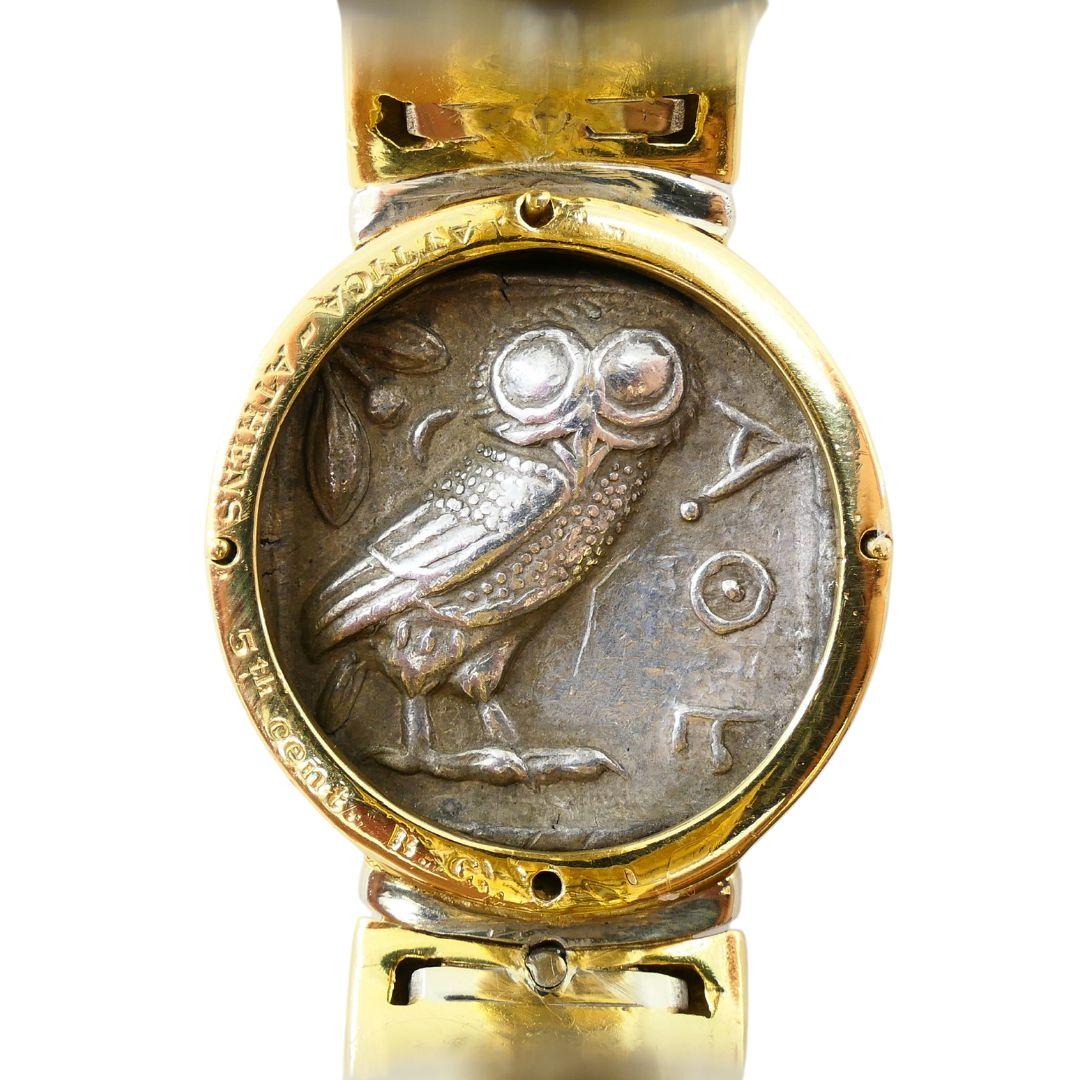 Bulgari Monete Silver Ancient Coin 18k Two Tone Gold Cuff Bracelet 11