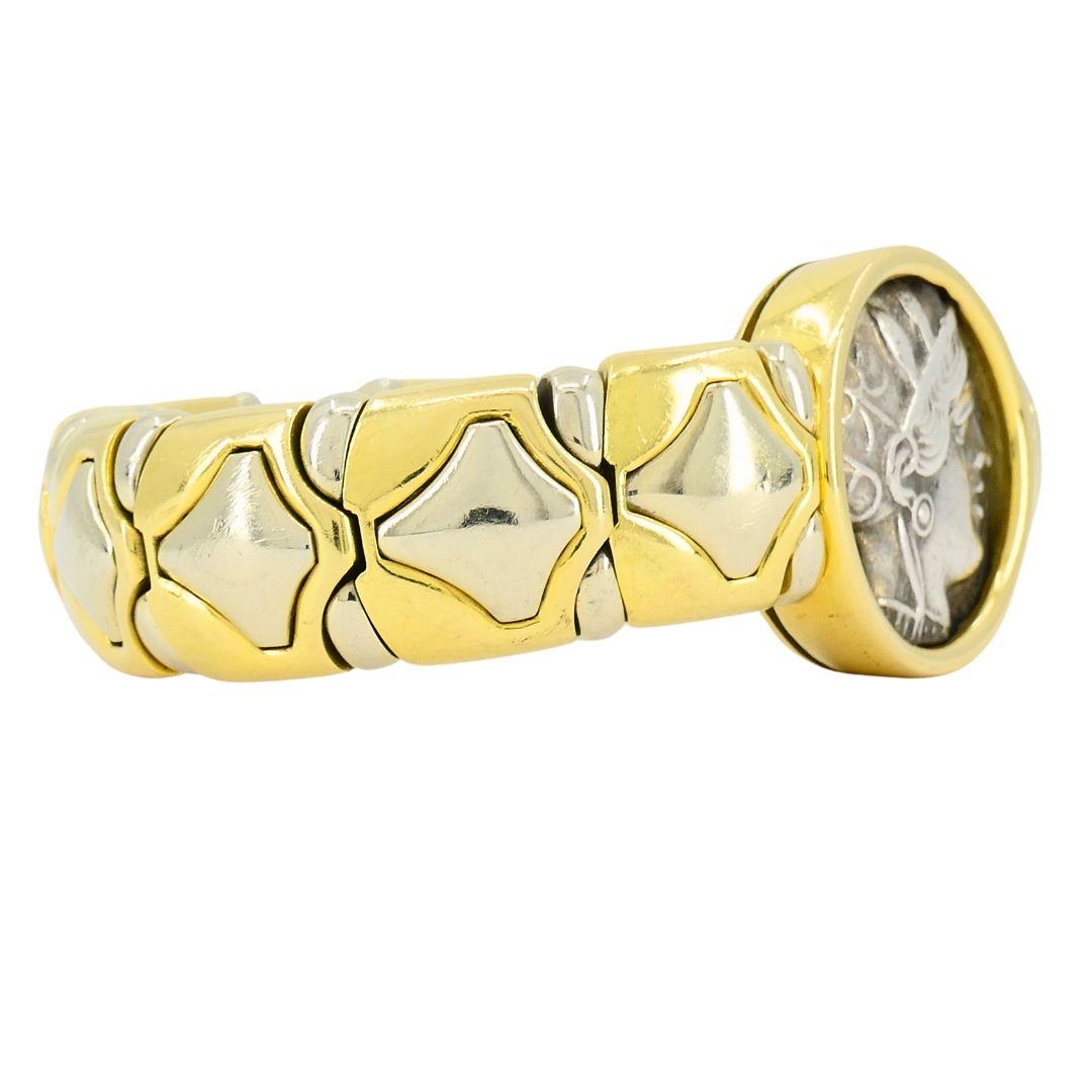 Bulgari Monete Silver Ancient Coin 18k Two Tone Gold Cuff Bracelet 1