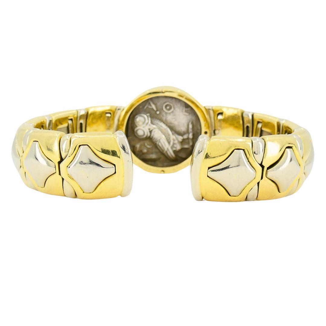 Bulgari Monete Silver Ancient Coin 18k Two Tone Gold Cuff Bracelet 2
