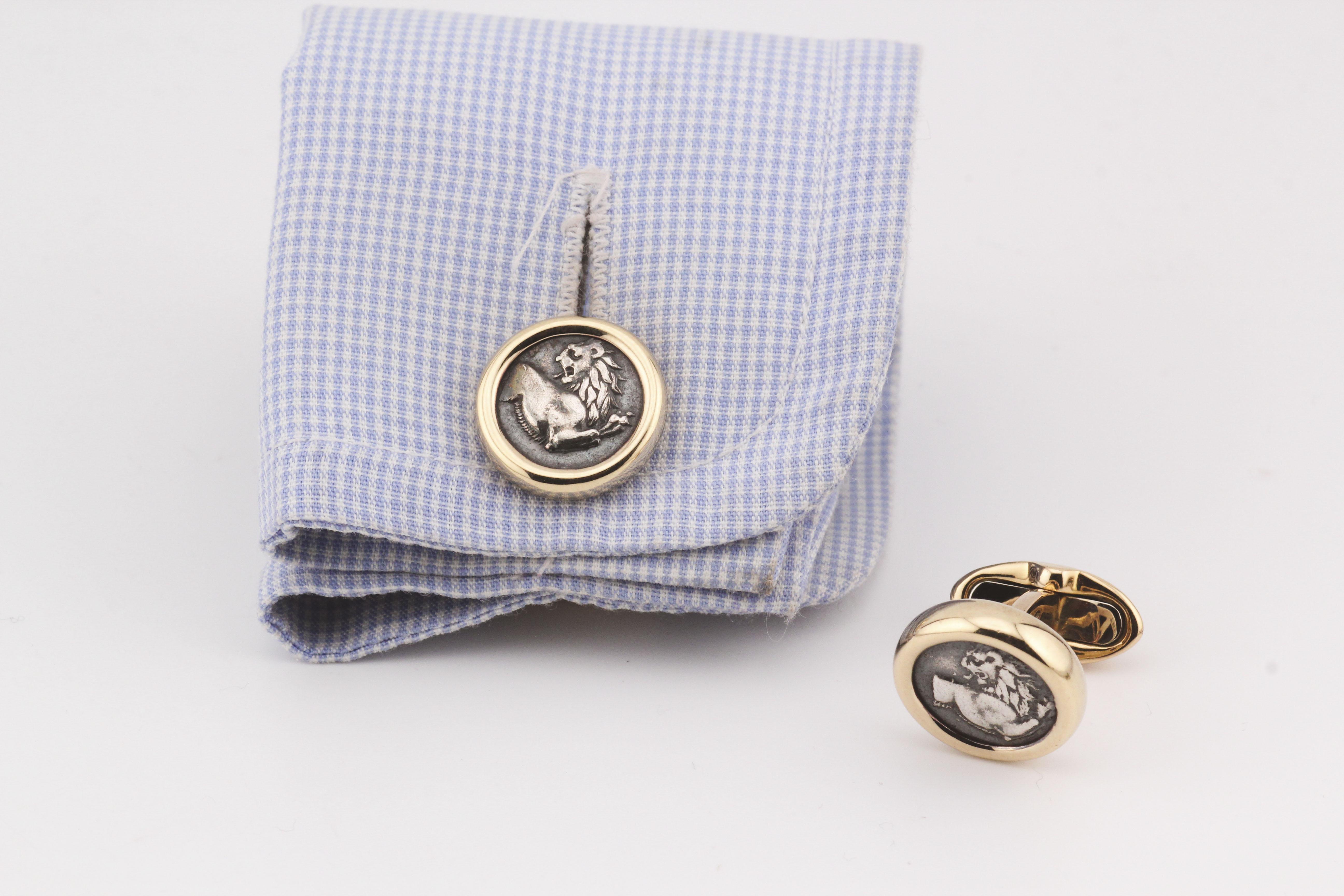 Bulgari Monete Thracia-Kersonesos Moneda de León Antigua Gemelos de oro de 18 quilates 2