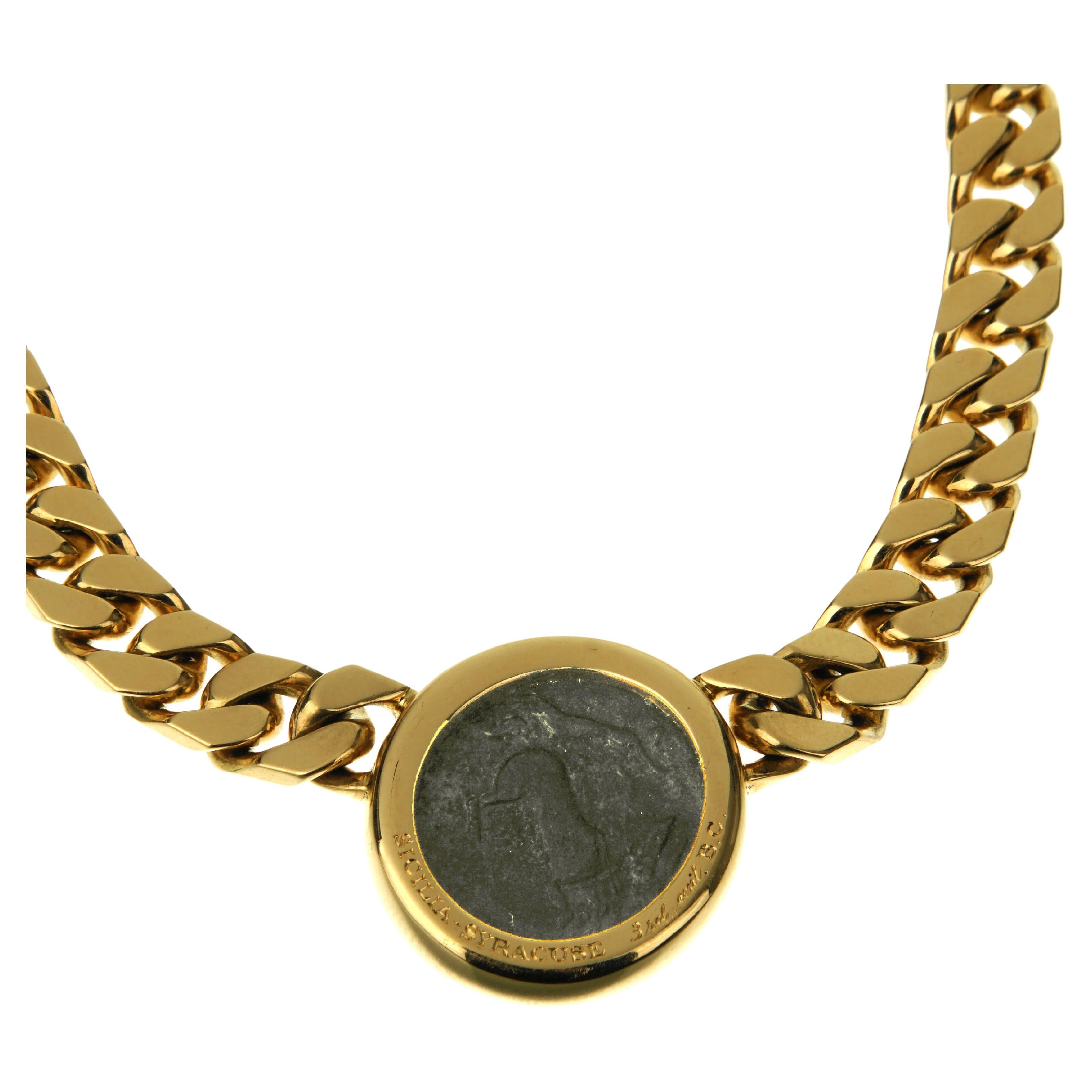 Collar Bulgari Monete Vintage Curb Oro Amarillo 18k Moneda Antigua