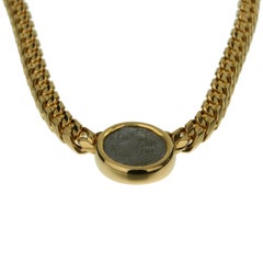 Bulgari Monete Vintage Curb Gelbgold Antike Münze Halskette