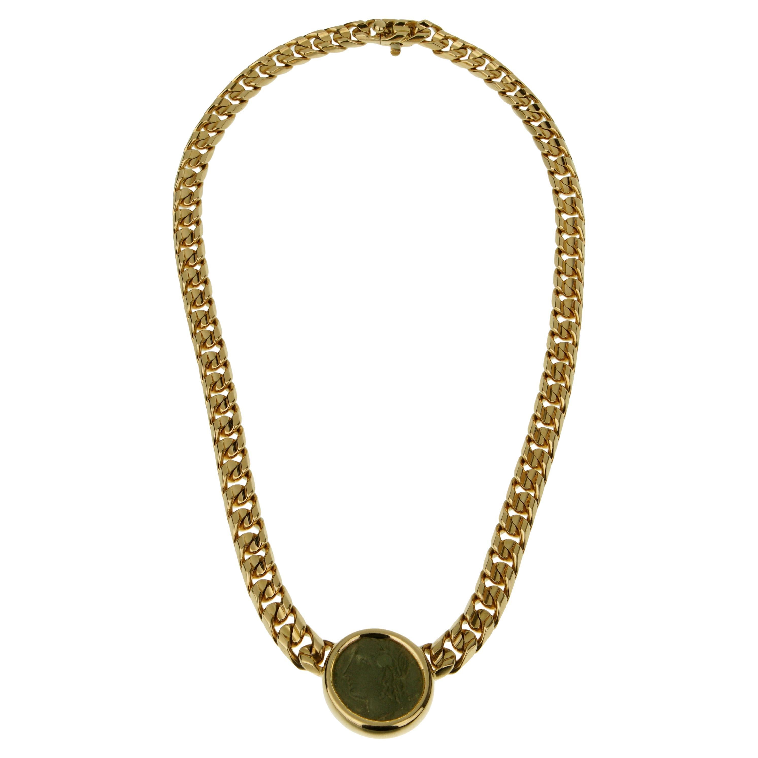 Bulgari Monete Vintage Curb Yellow Gold Ancient Coin Necklace For Sale
