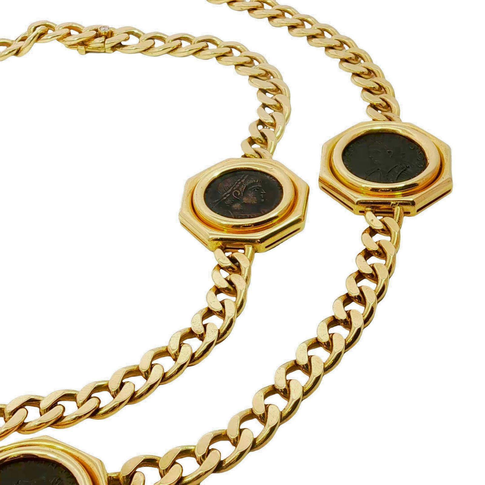 Bulgari Monete Yellow Gold Ancient Coin Curb Link Necklace 18k 8 Coins 35