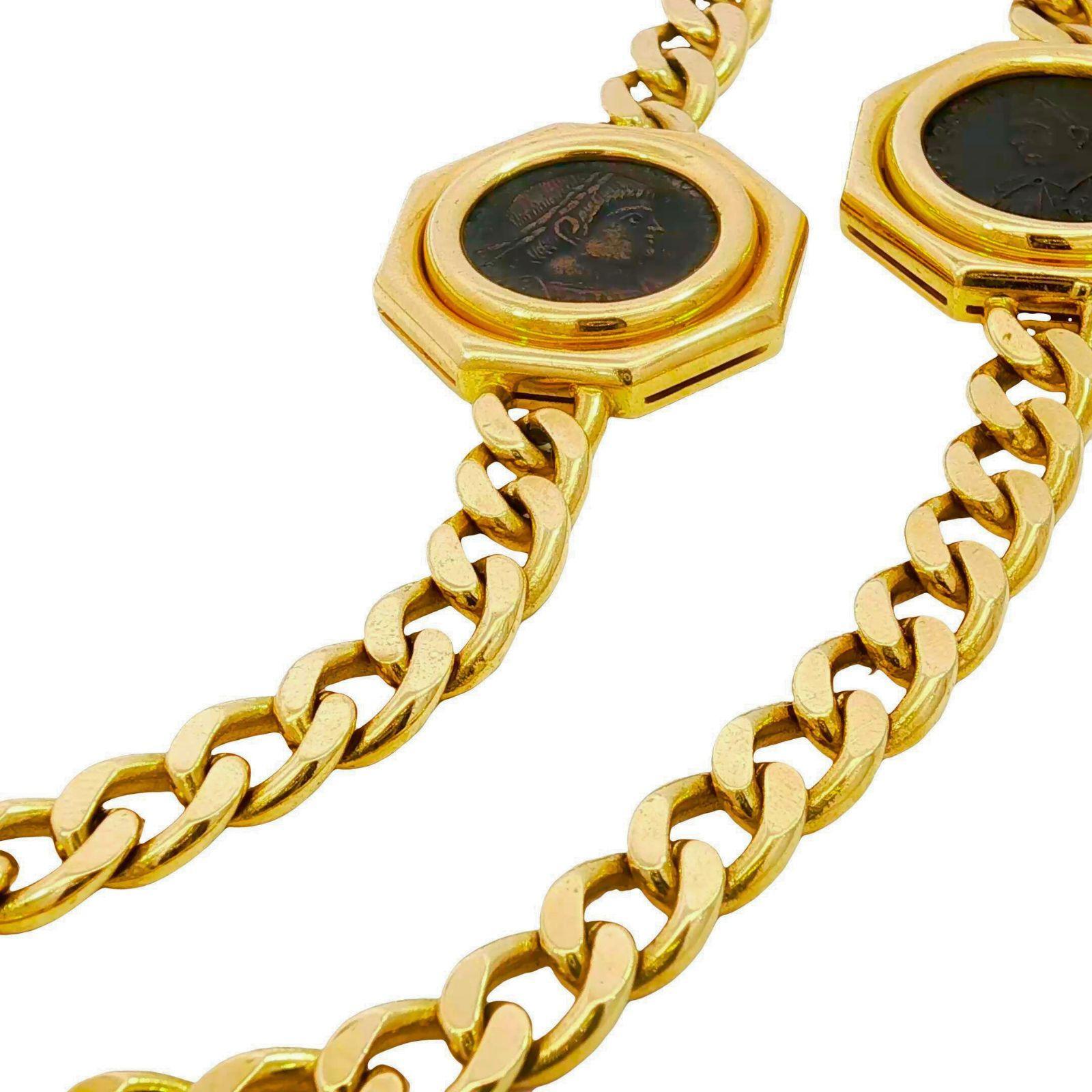 Bulgari Monete Yellow Gold Ancient Coin Curb Link Necklace 18k 8 Coins 35
