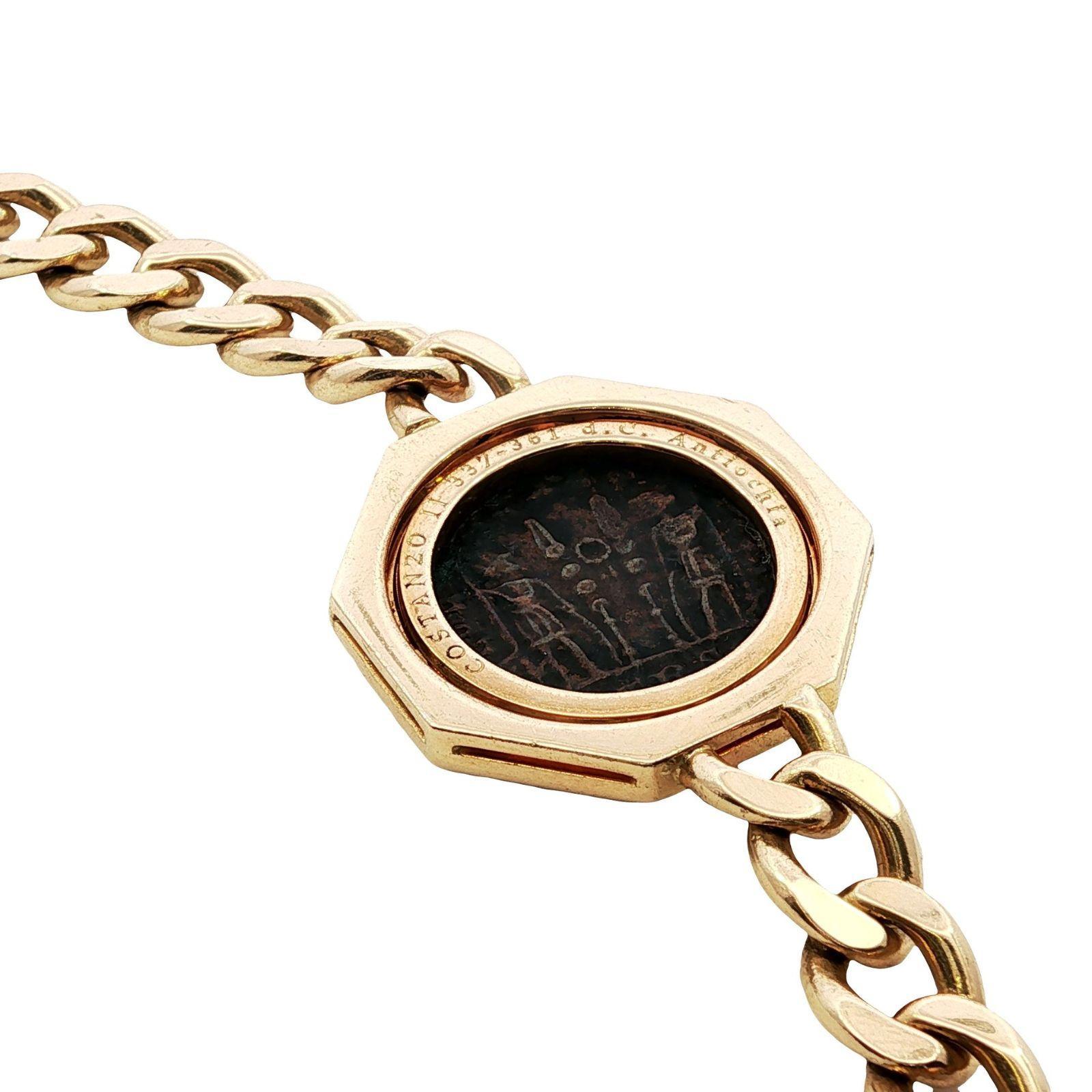 Bulgari Monete Yellow Gold Ancient Coin Curb Link Necklace 18k 8 Coins 35