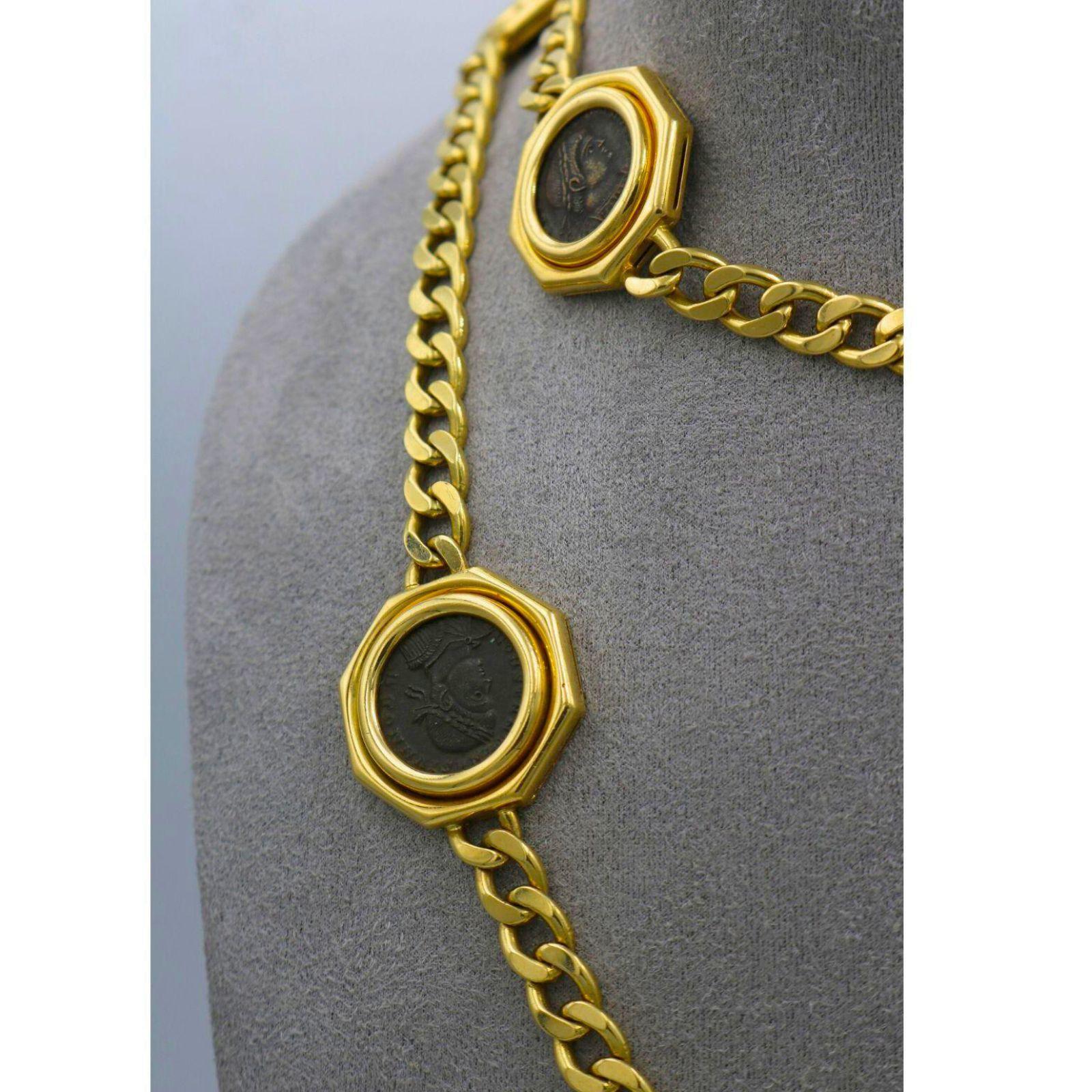Bulgari Monete Yellow Gold Ancient Coin Curb Link Necklace 18k 8 Coins 35