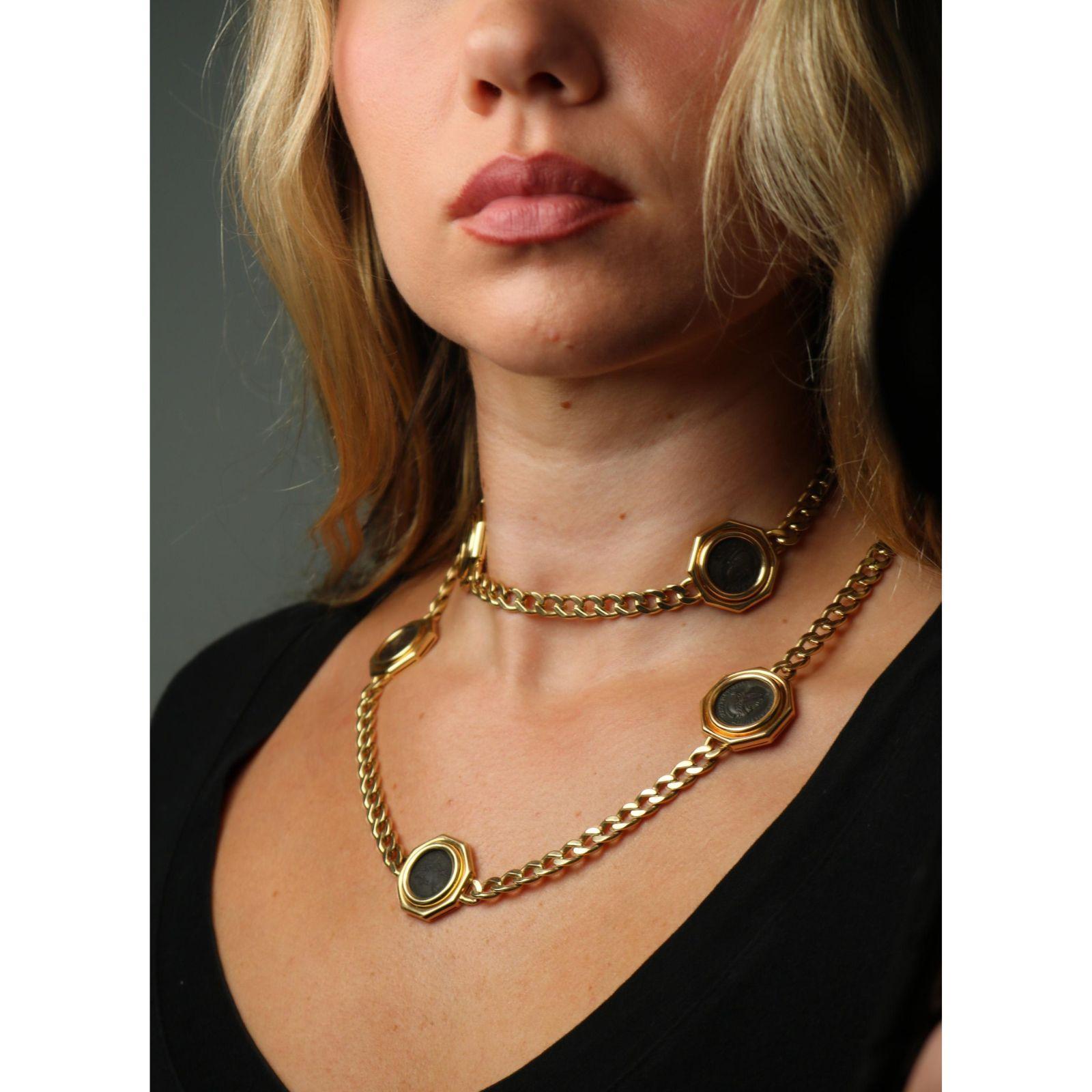 Contemporary Bulgari Monete Yellow Gold Ancient Coin Curb Link Necklace 18k 8 Coins 35