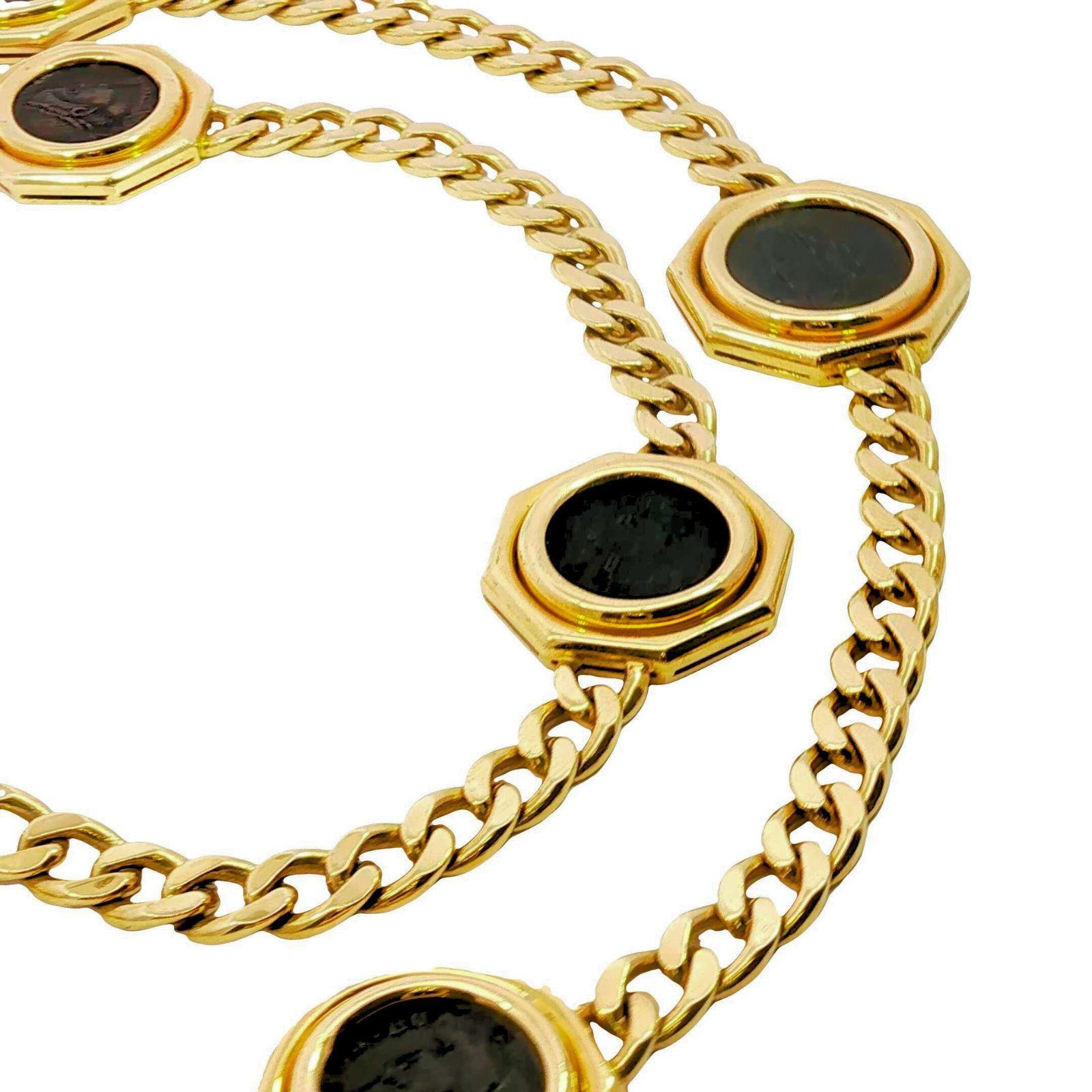 Bulgari Monete Yellow Gold Ancient Coin Curb Link Necklace 18k 8 Coins 35
