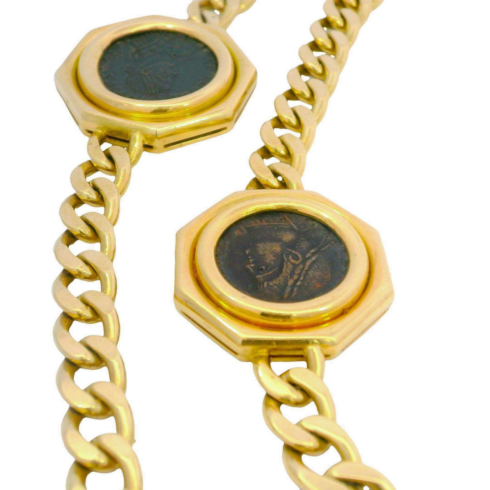 Bulgari Monete Yellow Gold Ancient Coin Curb Link Necklace 18k 8 Coins 35
