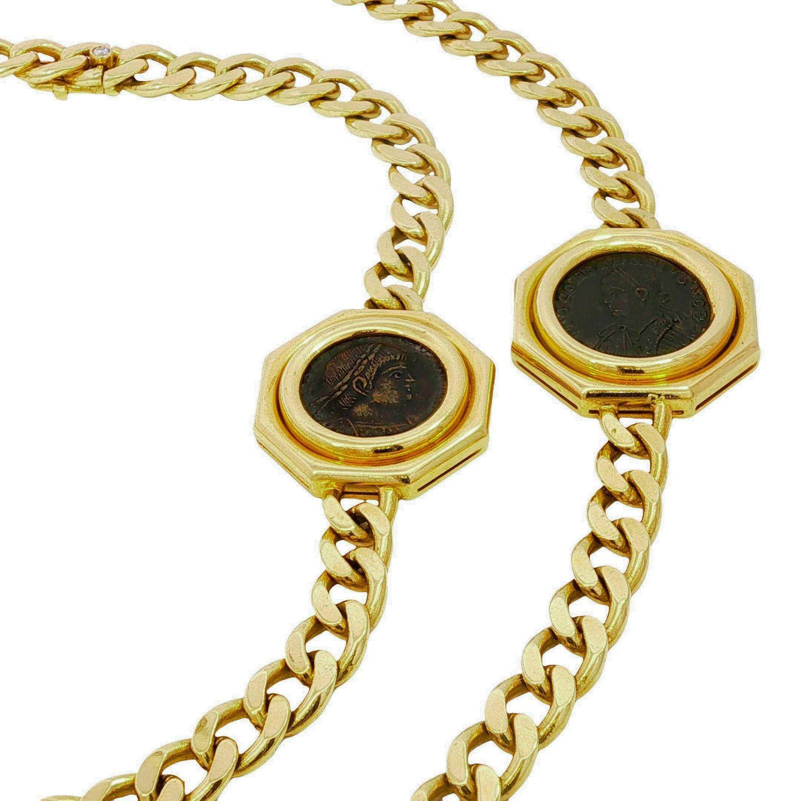 Bulgari Monete Yellow Gold Ancient Coin Curb Link Necklace 18k 8 Coins 35