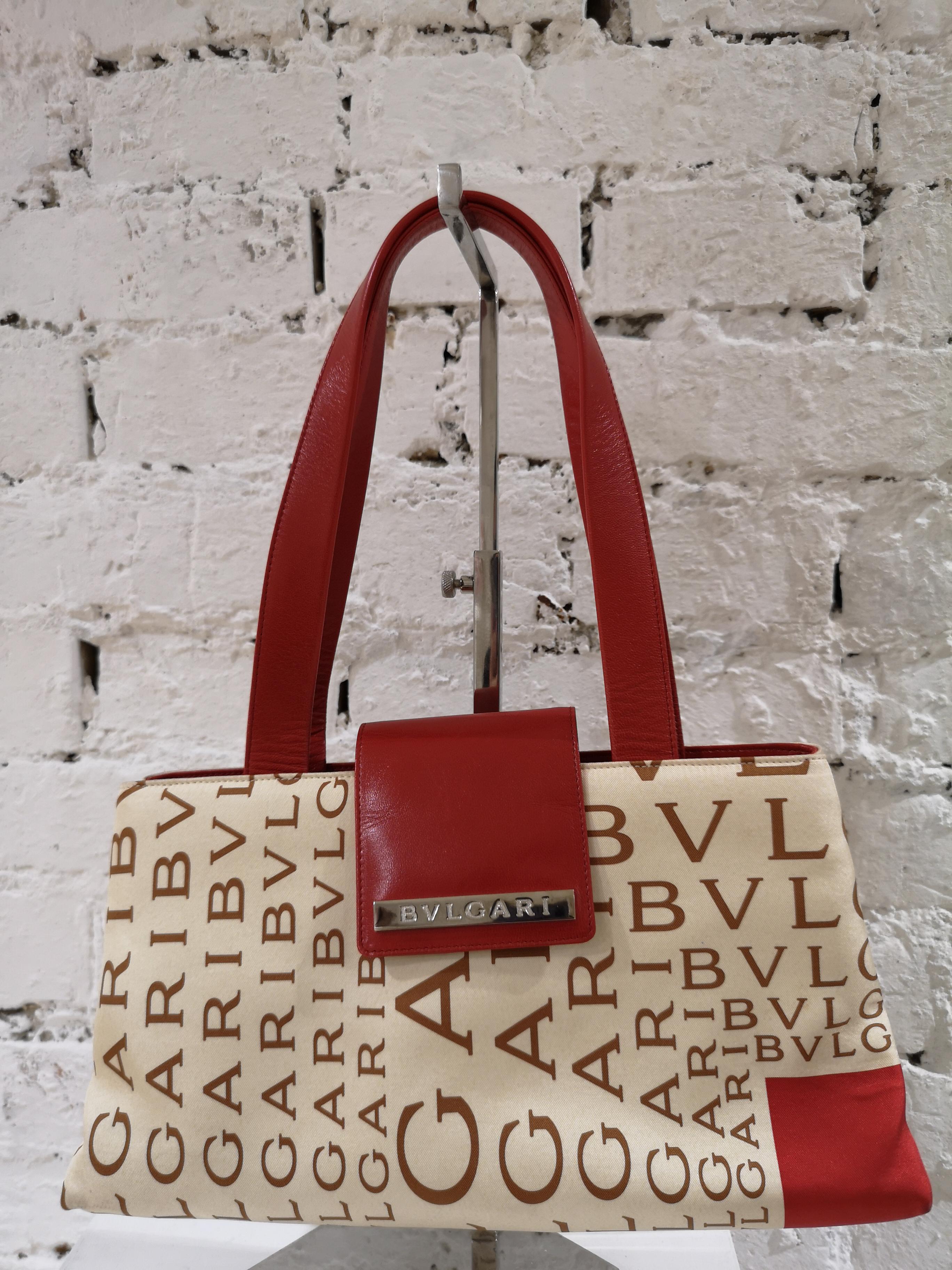 Bulgari Monogram Silk and red Leather shoulder bag 5