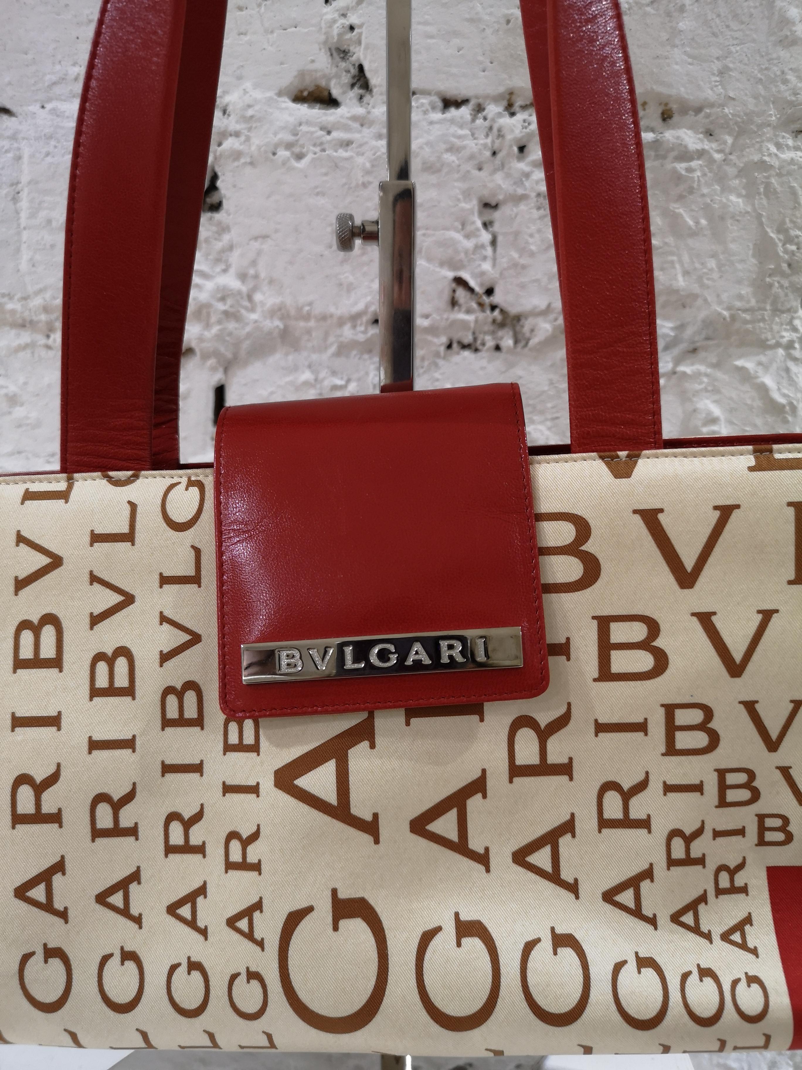 Bulgari Monogram Silk and red Leather shoulder bag 6