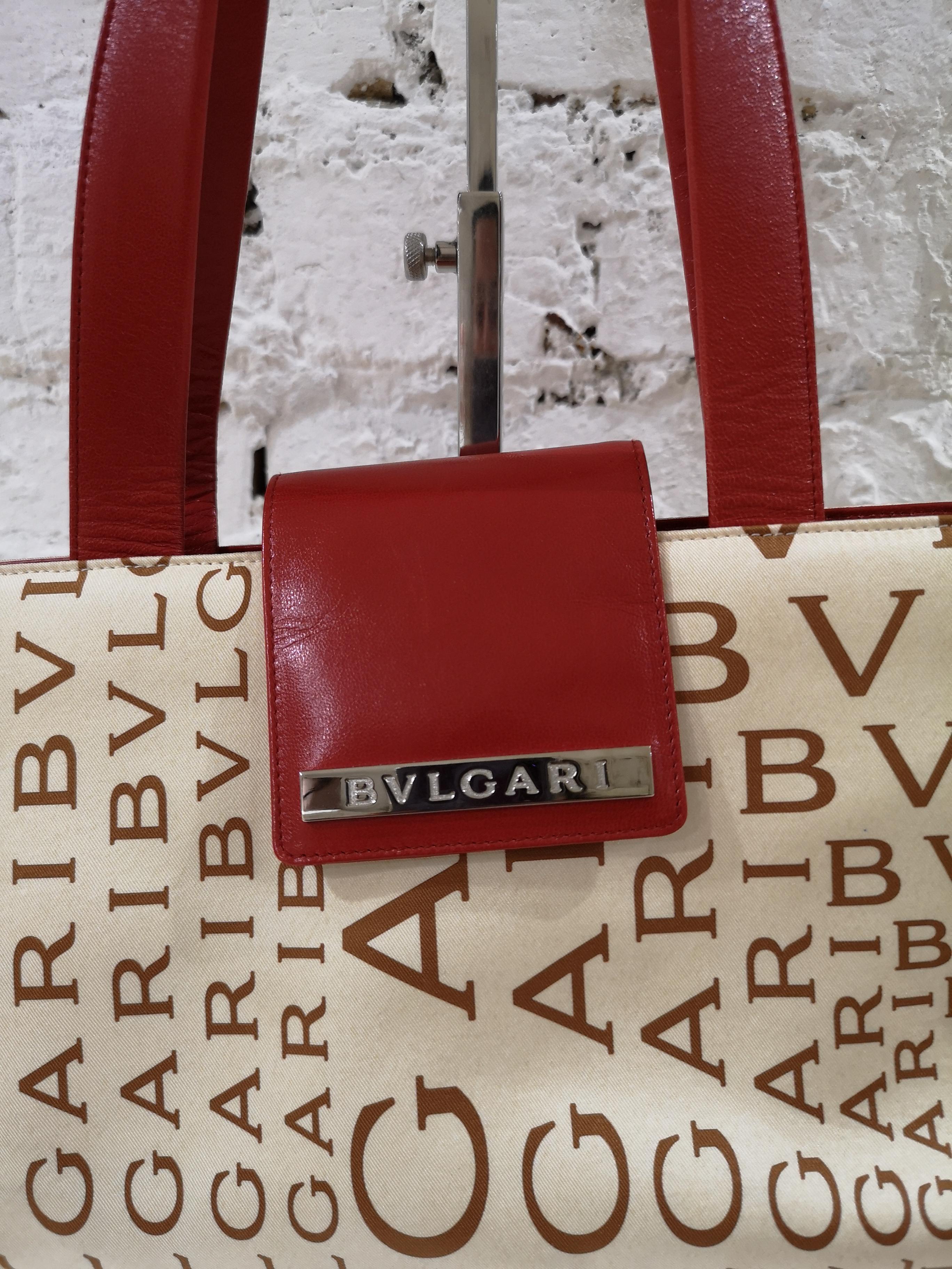 Bulgari Monogram Silk and red Leather shoulder bag 7
