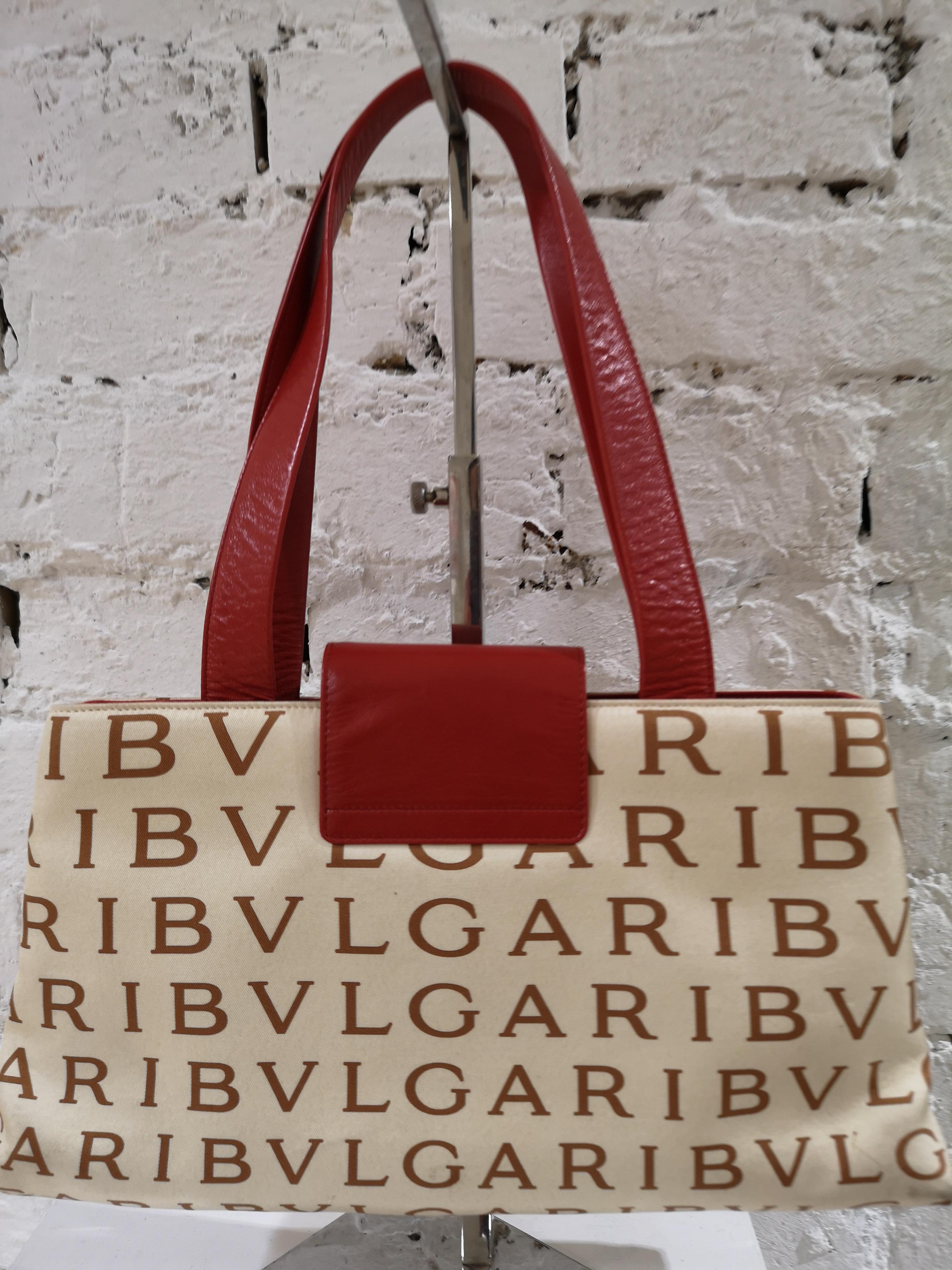 Bulgari Monogram Silk and red Leather shoulder bag In Excellent Condition In Capri, IT