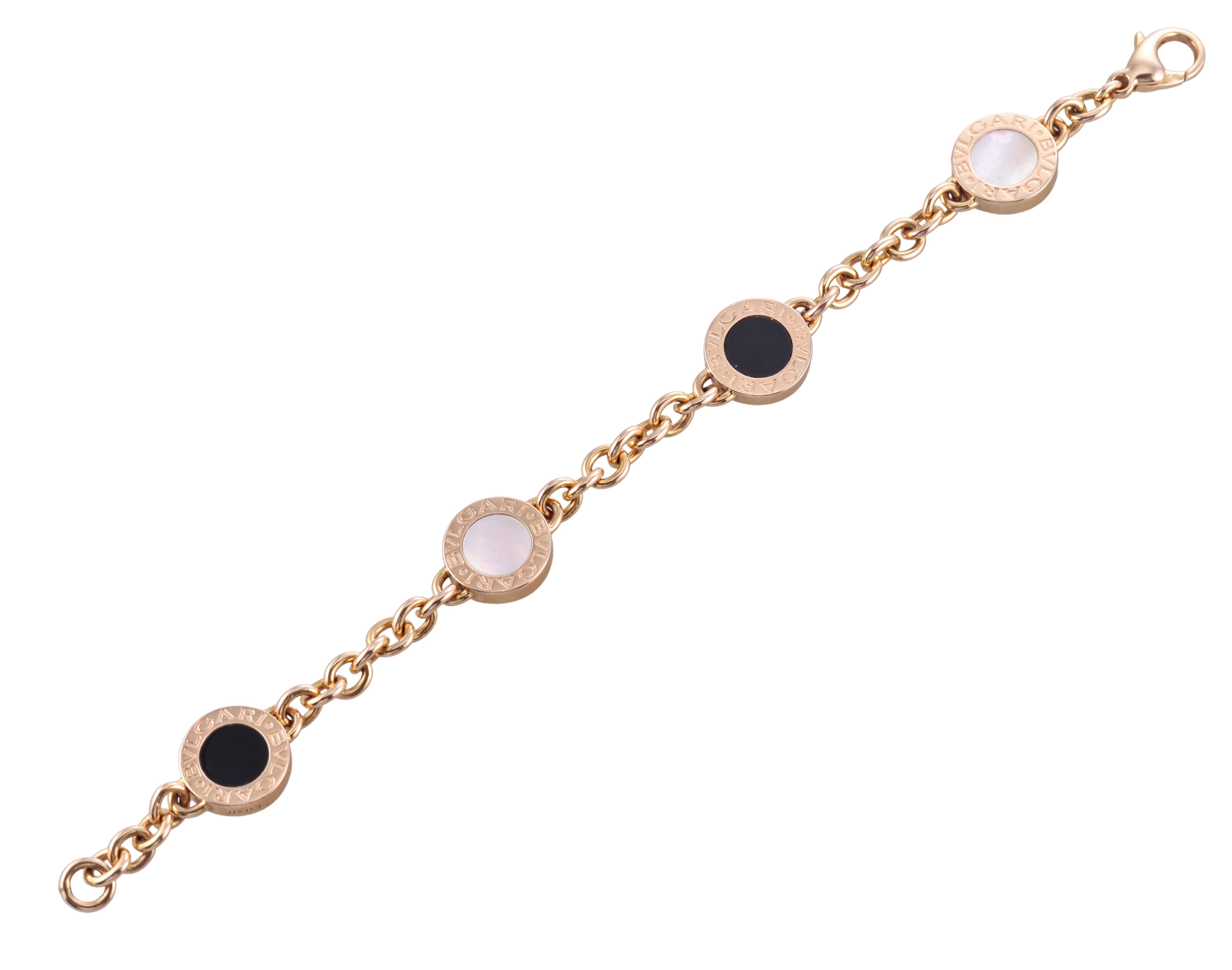 Round Cut Bulgari Mother of Pearl Onyx Rose Gold Bracelet For Sale