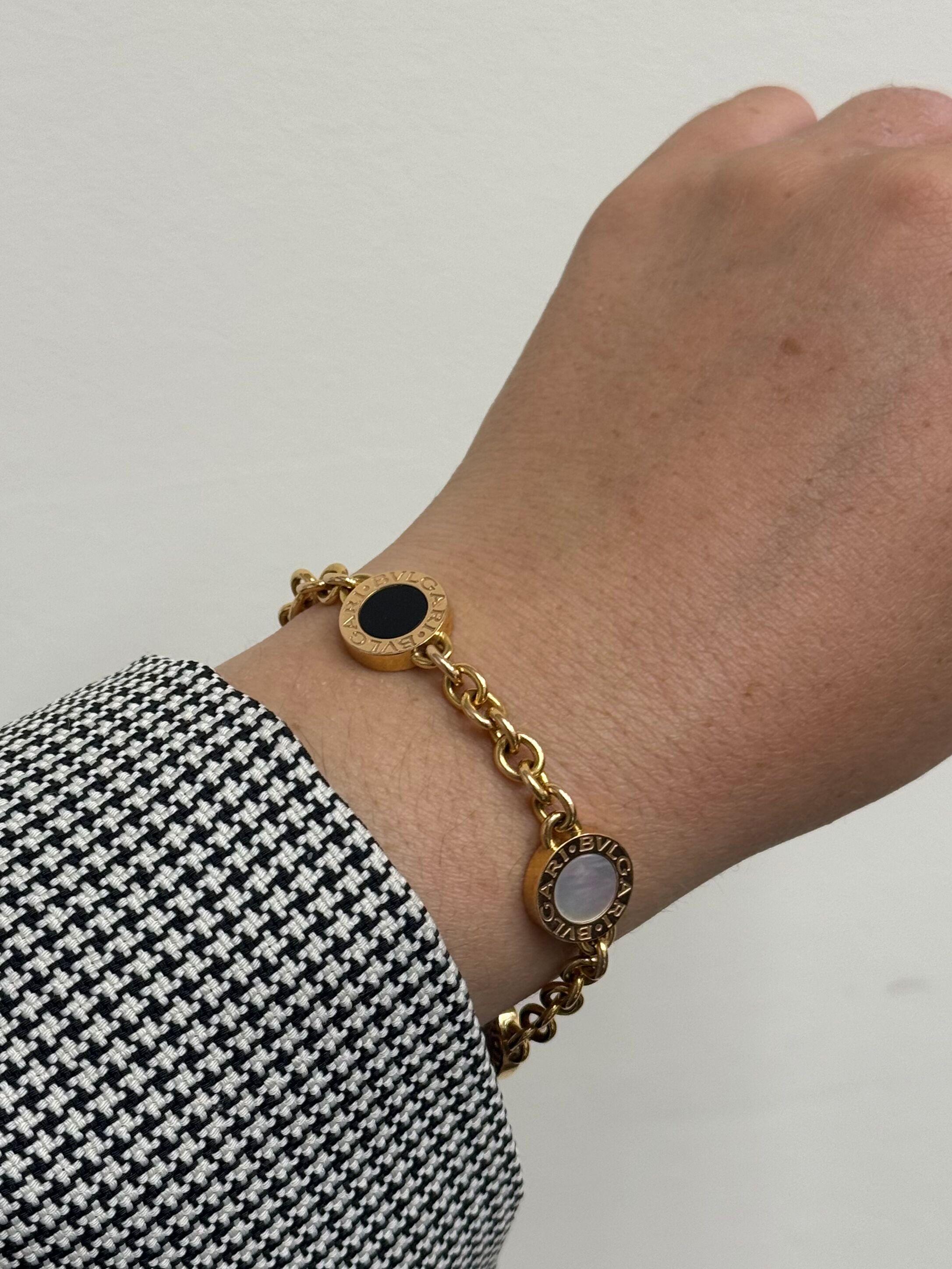 Bulgari Mother of Pearl Onyx Rose Gold Bracelet For Sale 2