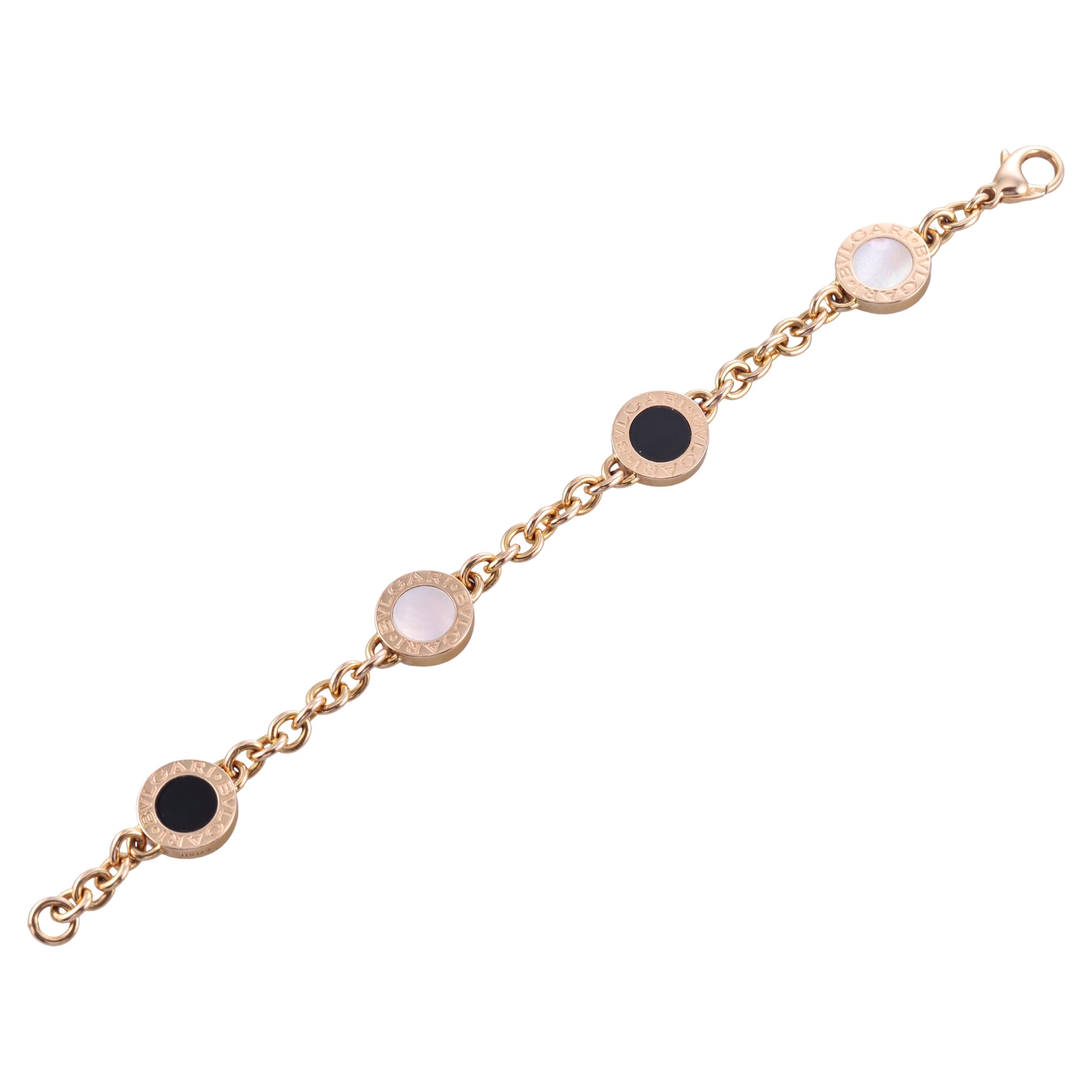 Bulgari Mother of Pearl Onyx Rose Gold Bracelet For Sale