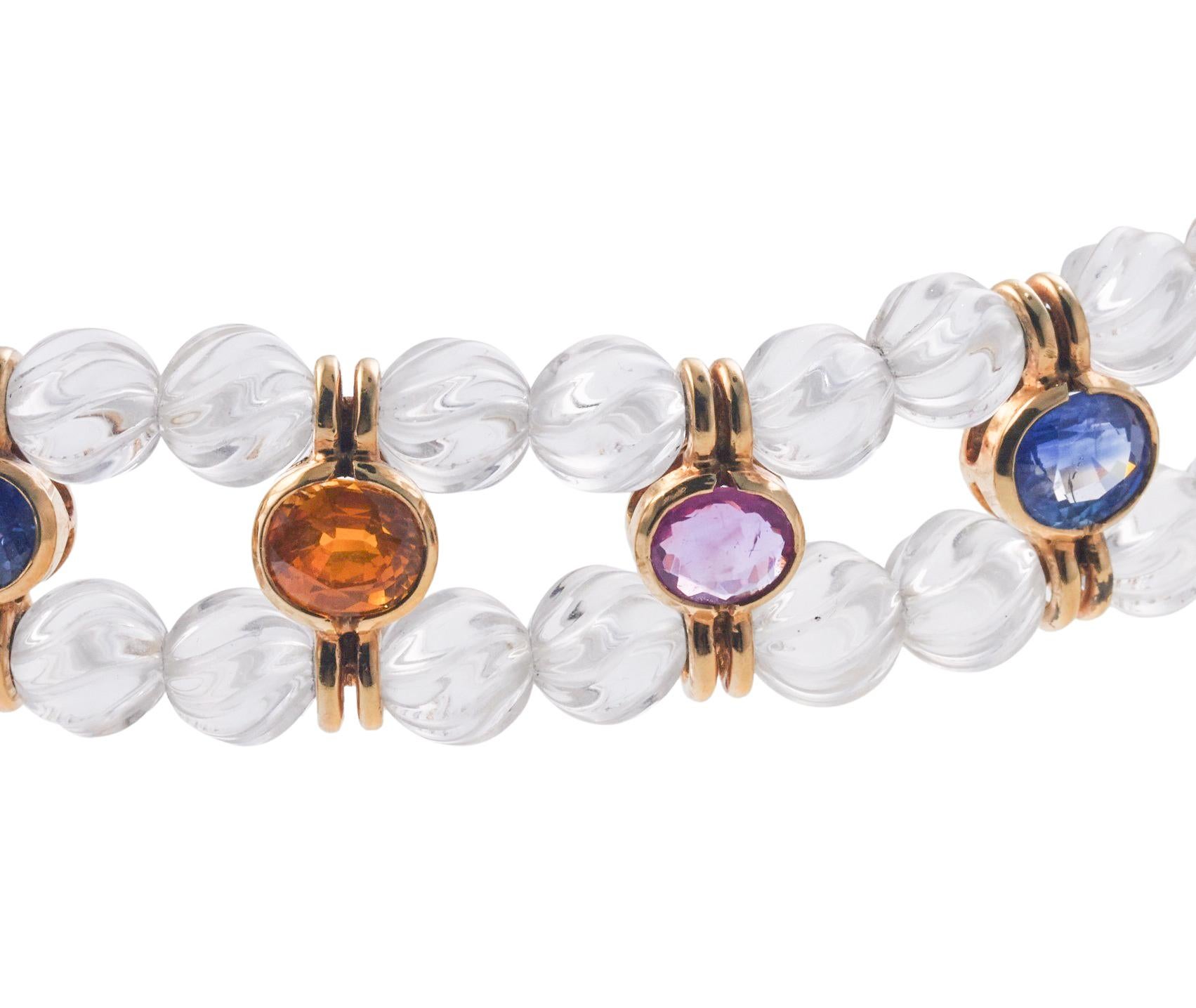 Bulgari Choker-Halskette mit mehrfarbigem Saphir und Kristall in Gold (Ovalschliff) im Angebot