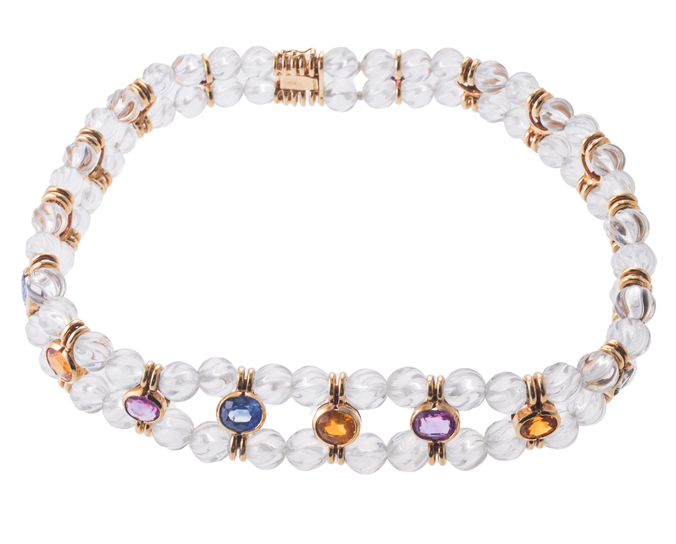 Bulgari Choker-Halskette mit mehrfarbigem Saphir und Kristall in Gold