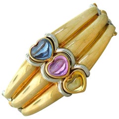 Vintage Bulgari Multi-Color Sapphire Heart Gold Bracelet