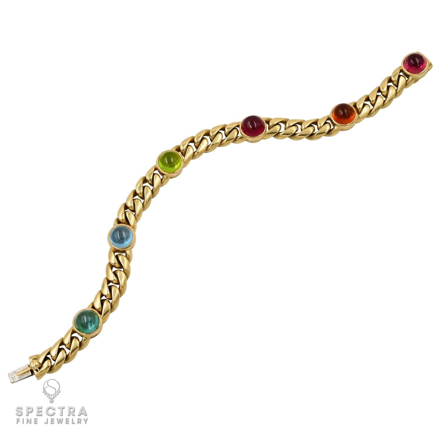 Bulgari Multi-Colored Gemstone Vintage Chain Bracelet, circa 1990 In Excellent Condition In New York, NY