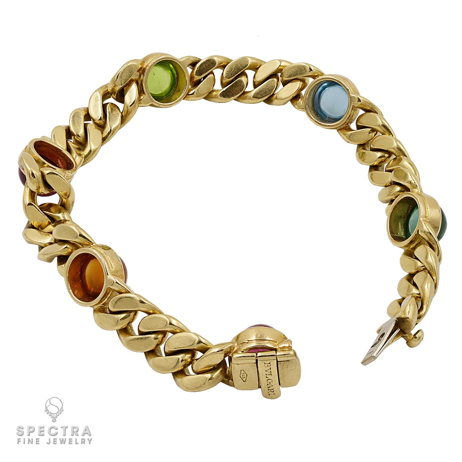 Women's or Men's Bulgari Multi-Colored Gemstone Vintage Chain Bracelet, circa 1990