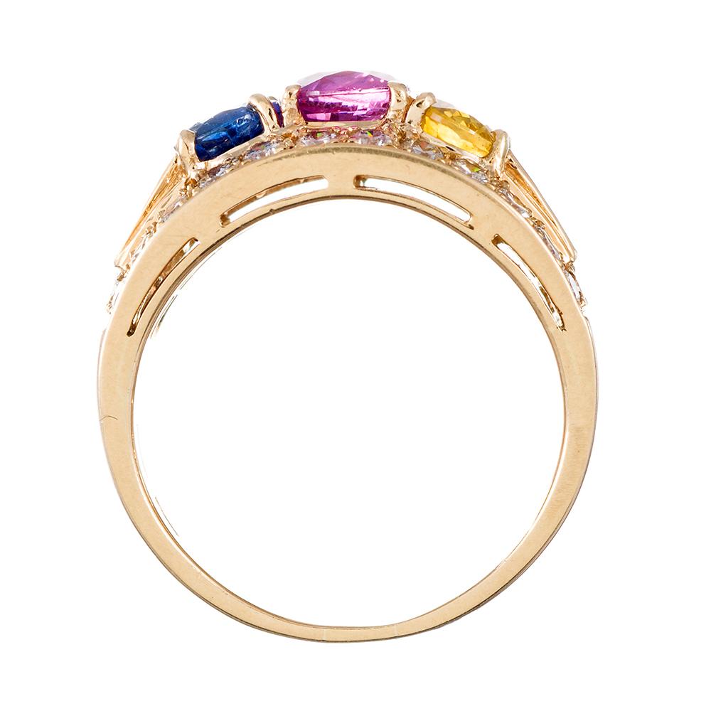 Mixed Cut Bulgari Multicolored Sapphire and Diamond Ring