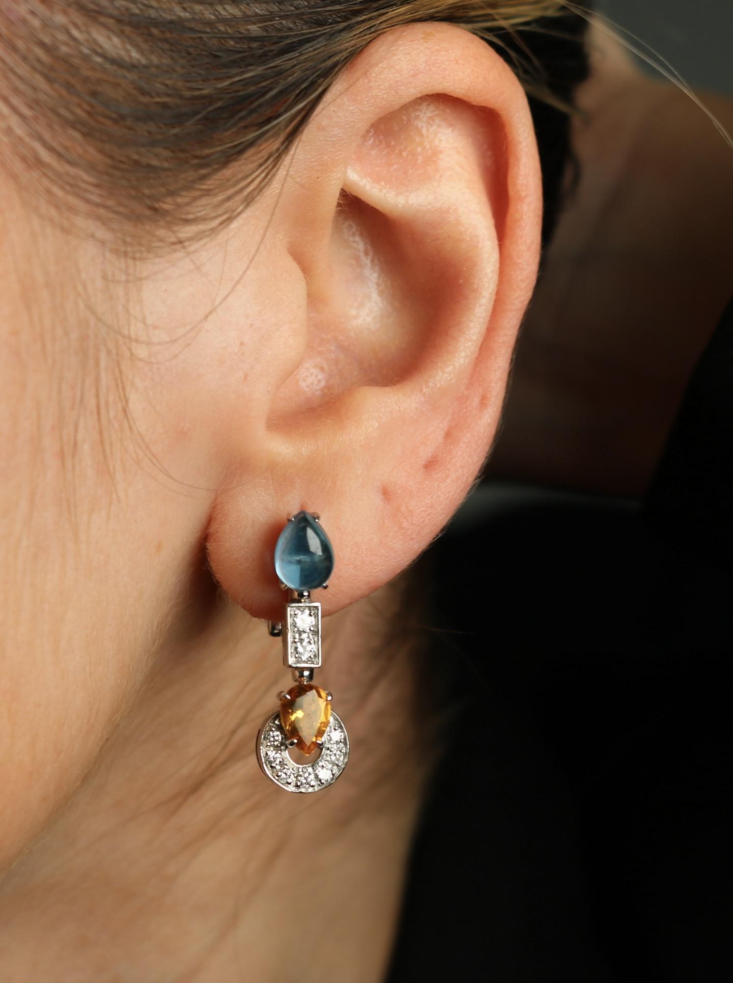 Bulgari Multi-Gem Allegra Ohrringe 18K Weißgold Clip Ons (Zeitgenössisch) im Angebot