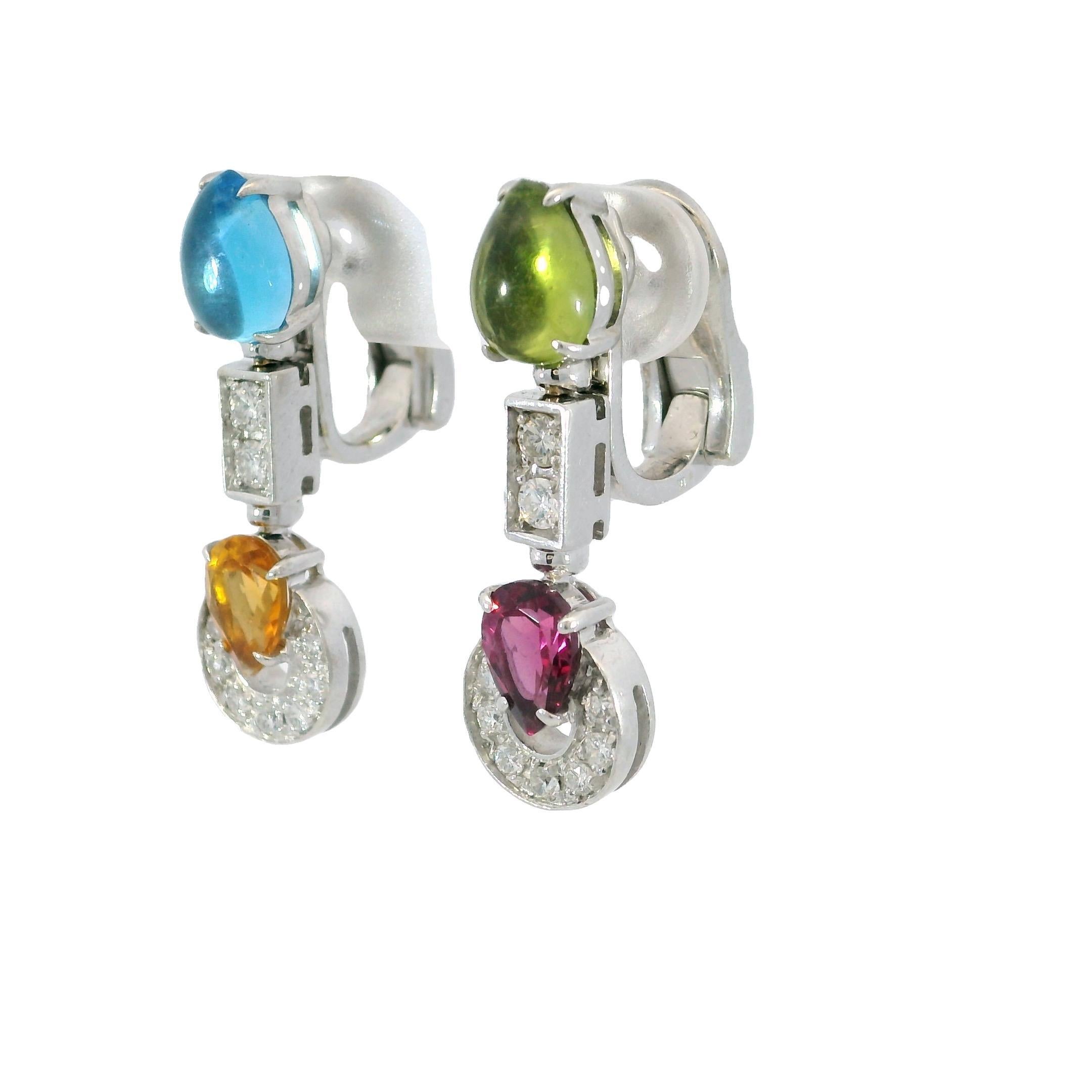 Bulgari Multi-Gem Allegra Ohrringe 18K Weißgold Clip Ons (Gemischter Schliff) im Angebot