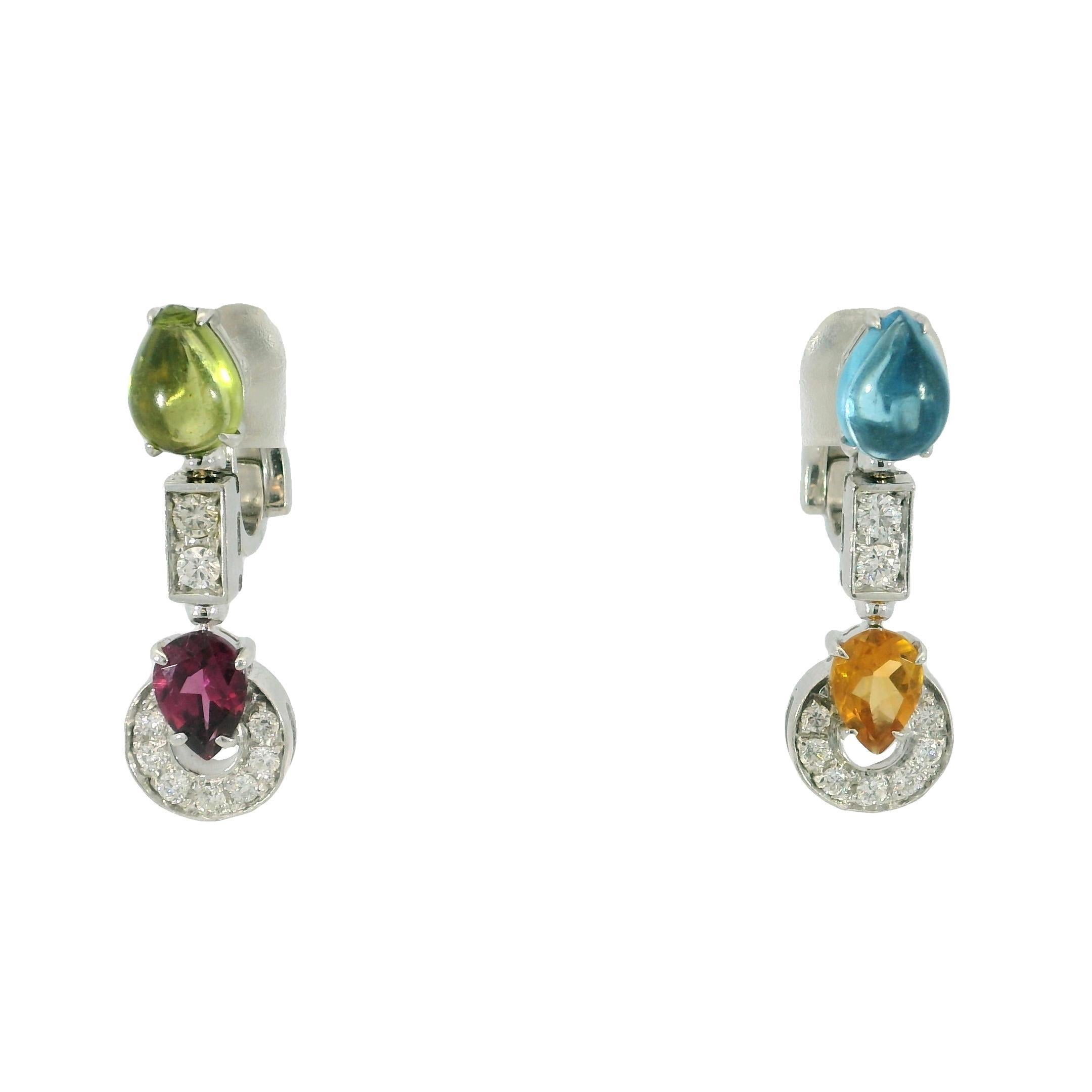 Bulgari Multi-Gem Allegra Ohrringe 18K Weißgold Clip Ons im Angebot 3