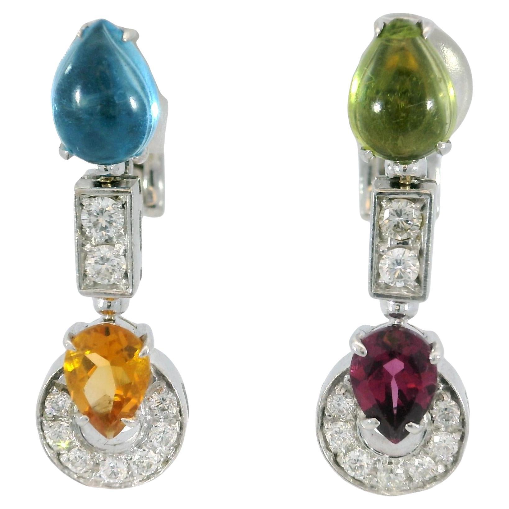 Bulgari Multi-Gem Allegra Ohrringe 18K Weißgold Clip Ons im Angebot