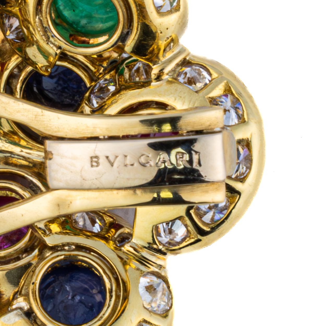 Rétro Orecchini Bulgari Multi Gem Cabochon e Diamante Floreale in vendita