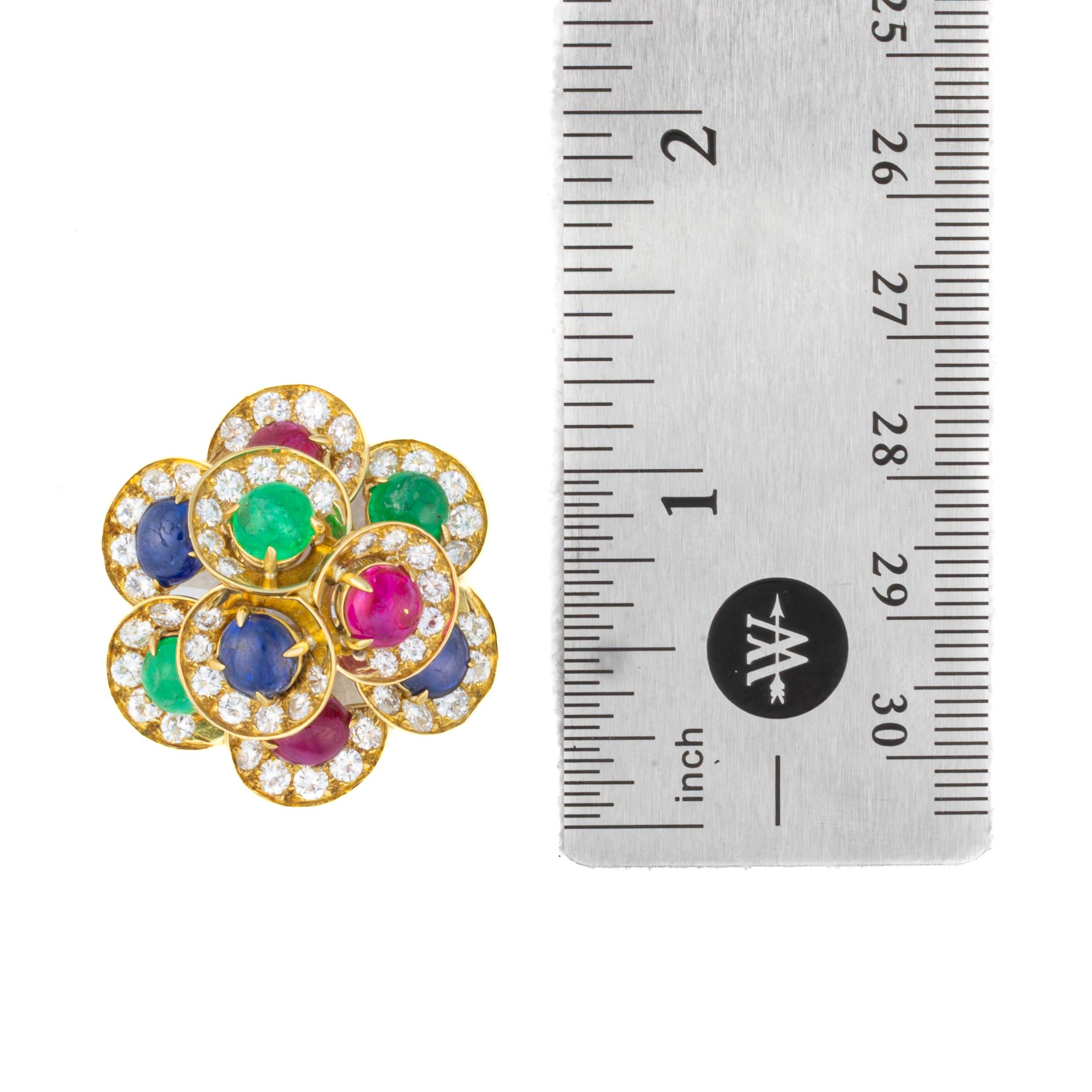 da uomo o donna Orecchini Bulgari Multi Gem Cabochon e Diamante Floreale in vendita