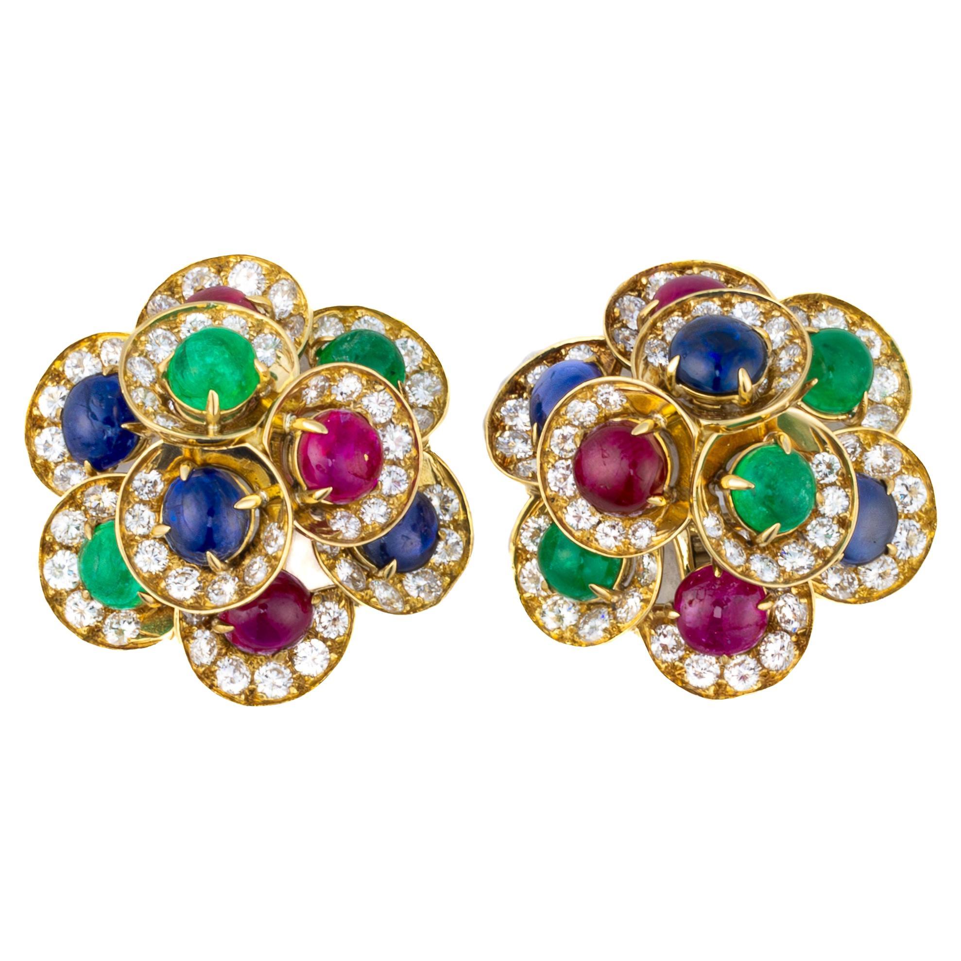 Orecchini Bulgari Multi Gem Cabochon e Diamante Floreale