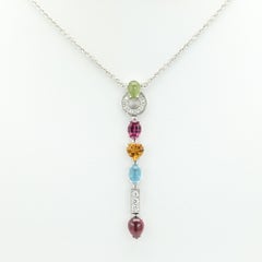 Bulgari „Allegra“ Tropf-Halskette aus 18-karätigem Weißgold mit verschiedenen Edelsteinen und Diamanten