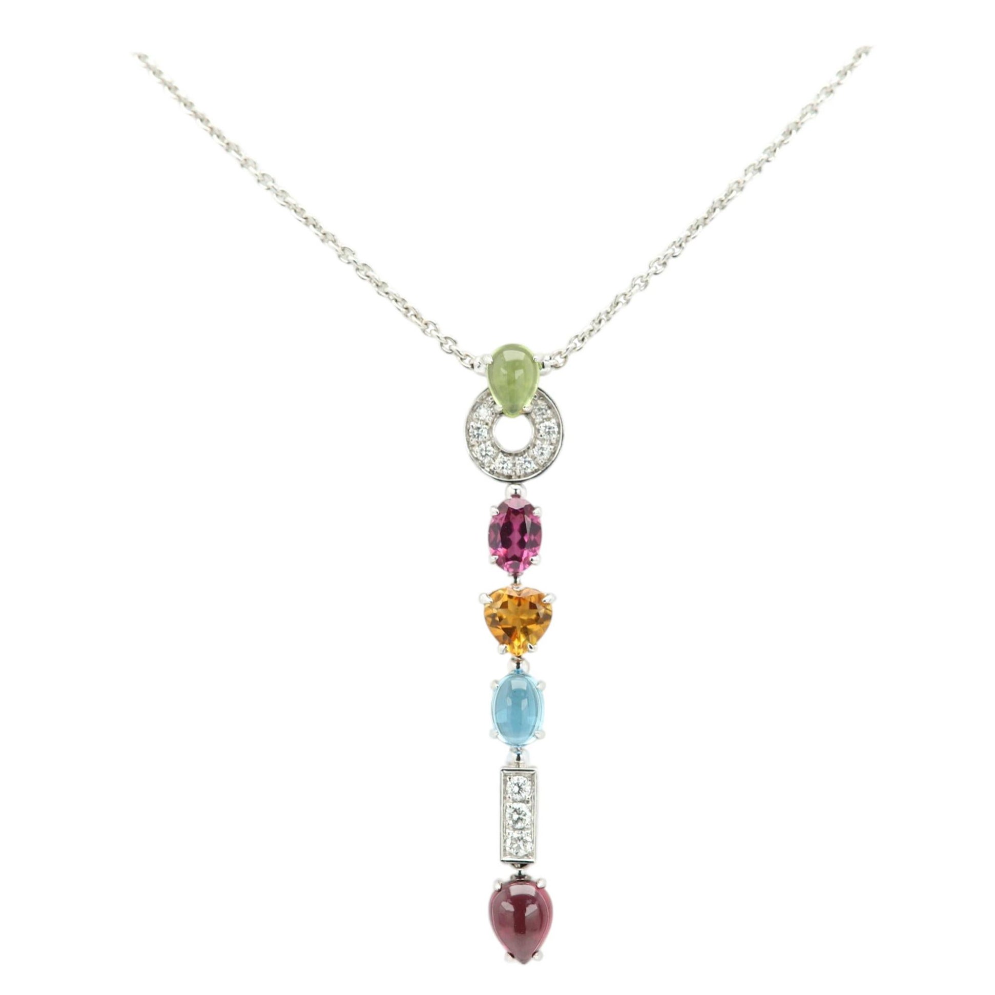 Bulgari Multi-Gem Diamond 18K White Gold Allegra Drop Necklace