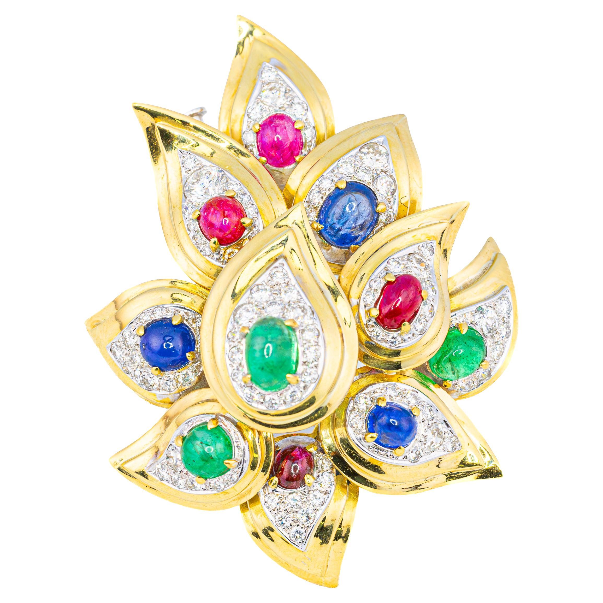 Bulgari Multi-Gemstone and Diamond Floral Brooch