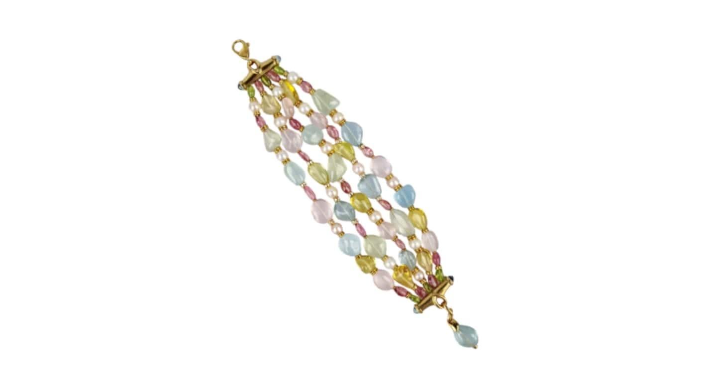 Rétro Bulgari ensemble collier et bracelet perles et pierres multi-gemmes en vente
