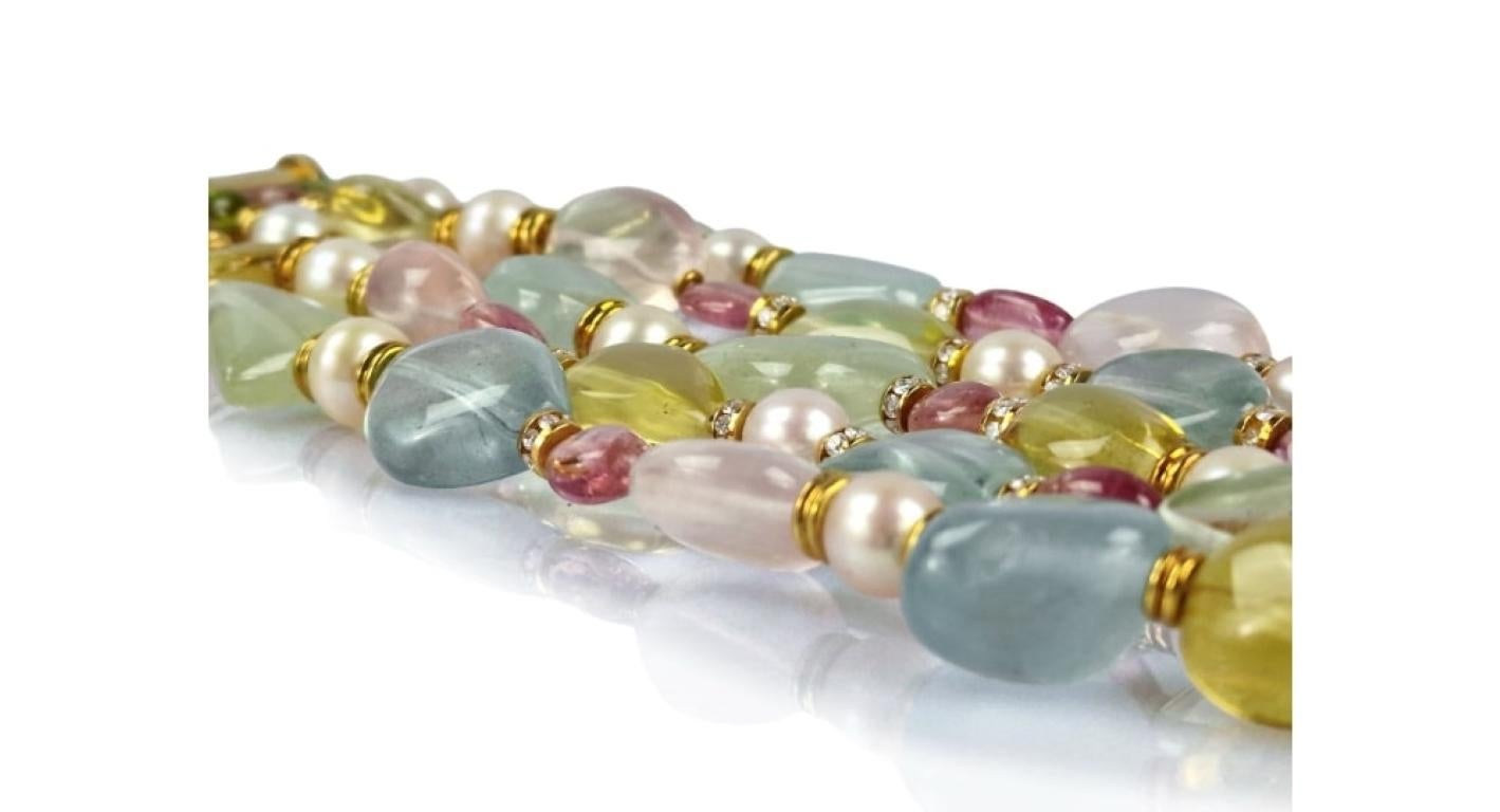 Taille brillant Bulgari ensemble collier et bracelet perles et pierres multi-gemmes en vente