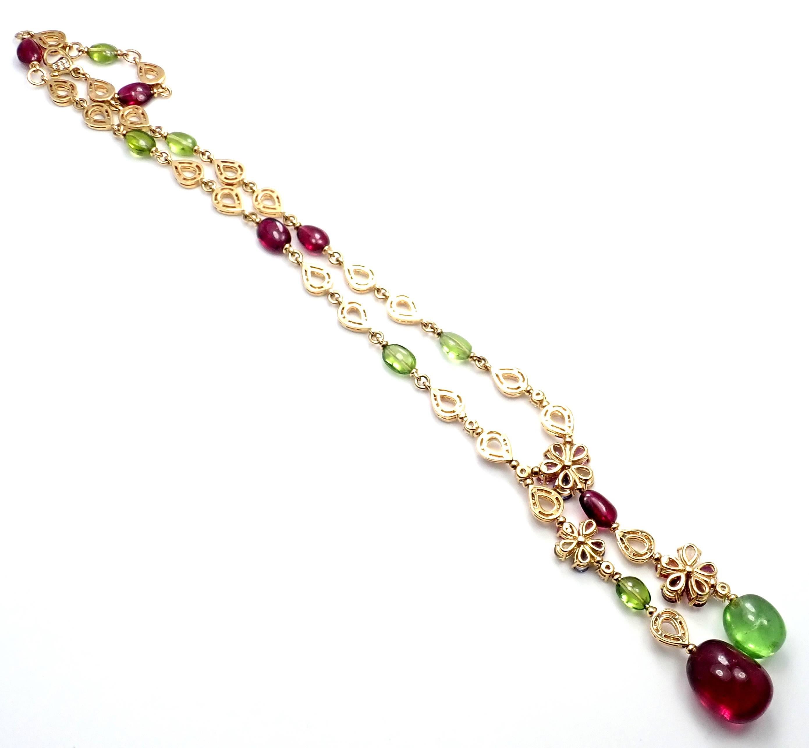 Women's or Men's Bulgari Multicolor Sapphire Flower Diamond Rubellite Peridot Gold Necklace